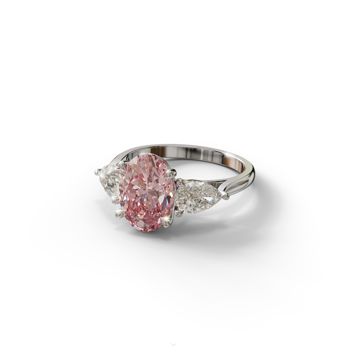 3 Carat Fancy Pink Oval & Pear Cut Three Stone Lab Diamond Ring – 10K 14K 18K Gold