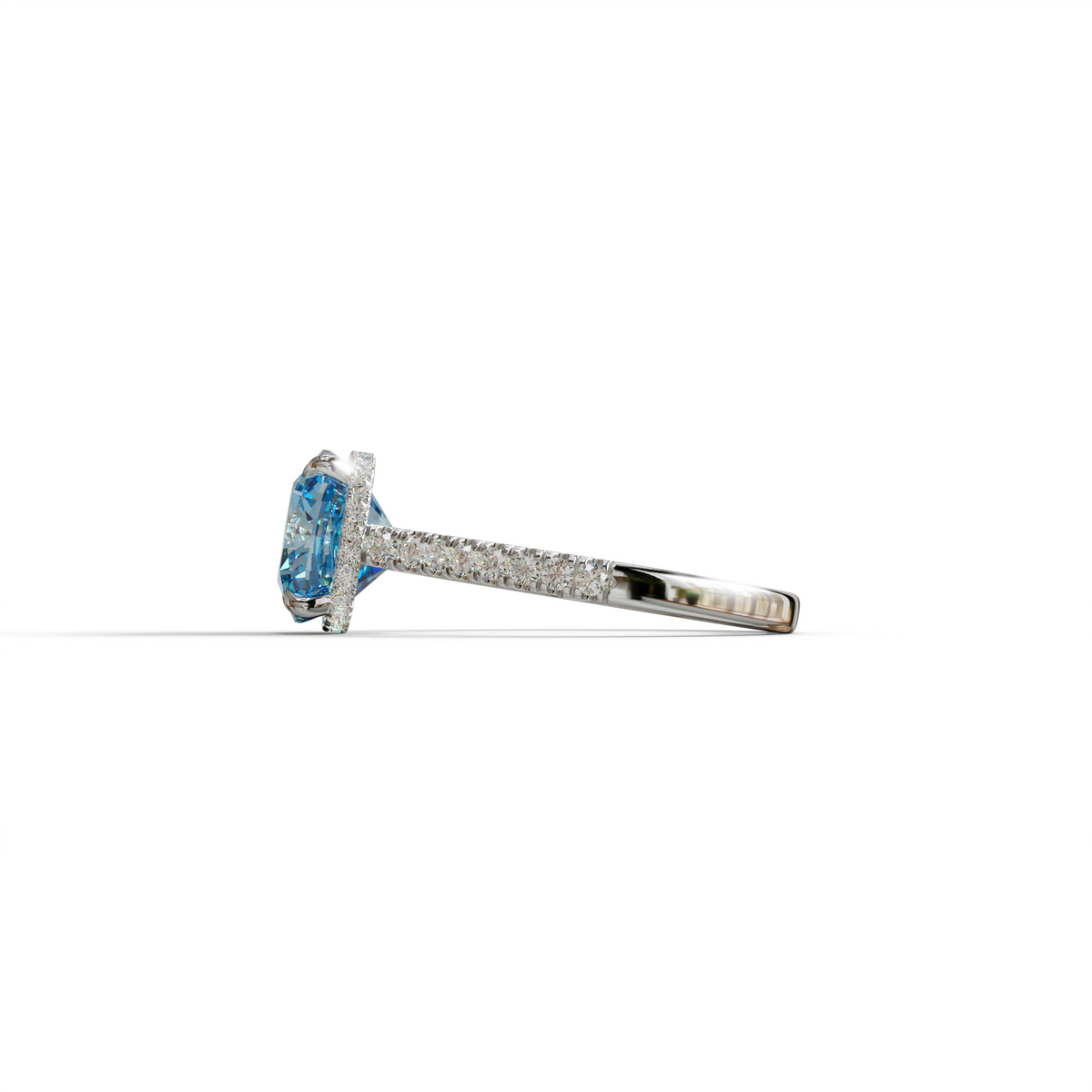 2.5 Carat Blue Cushion Cut Hidden Halo & Pave Lab Diamond Ring - Éblouissant