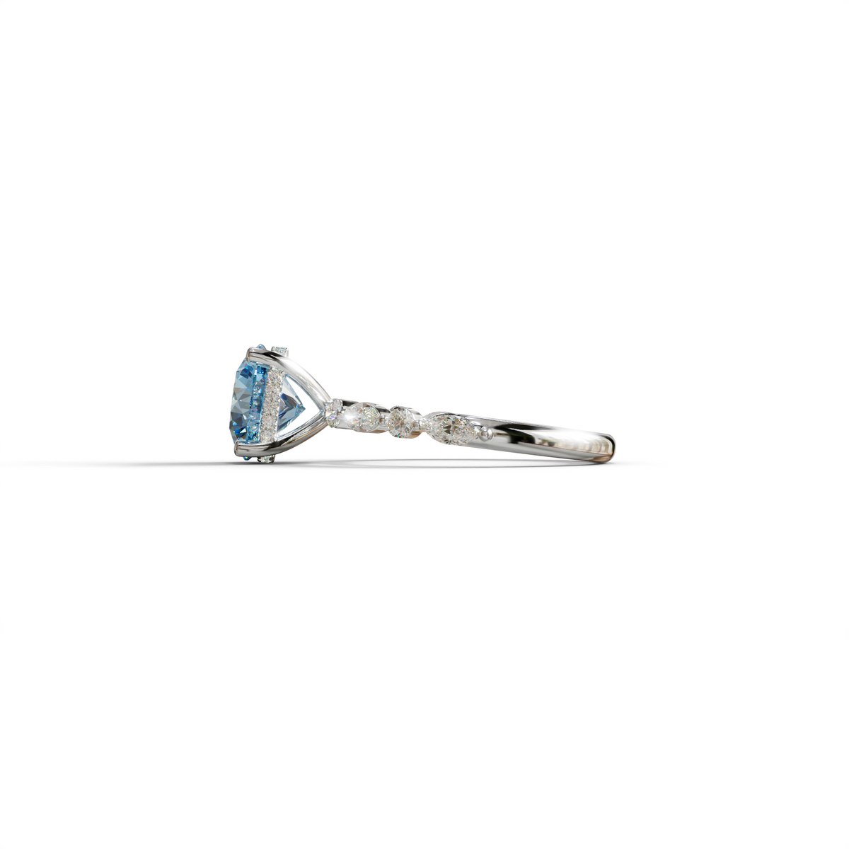 2 Carat Blue Round Cut Hidden Halo & Pave Set Lab Diamond Ring - Pure Origin