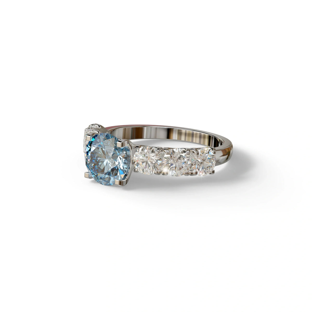 3 Carat Blue Round Cut Half Eternity Lab Diamond Engagement Ring - Angeleno