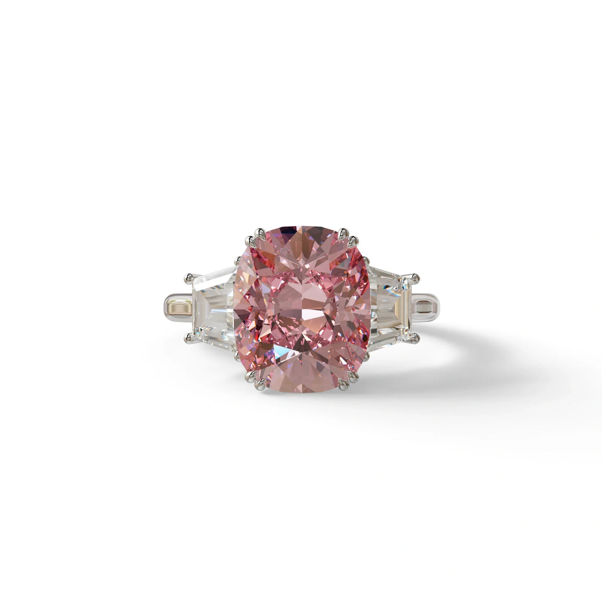 3.5 Carat Pink Lab Grown Diamond Engagement Ring · Cushion Cut Three Stone | Trilogy - view 3