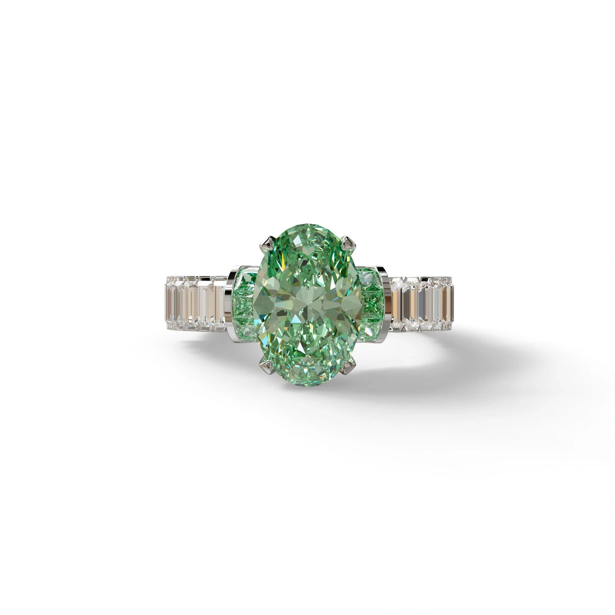 3 Carat Fancy Green Oval Cut Lab-Grown Diamond Wedding Ring – Bellora - 10K Solid Gold / White Gold