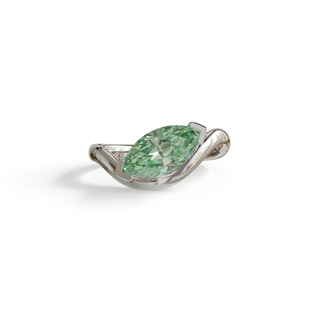 2 Ct Fancy Vivid Green Marquise Cut Lab Diamond In Solitaire Setting Ring - Jiani - 10K Solid Gold / White Gold