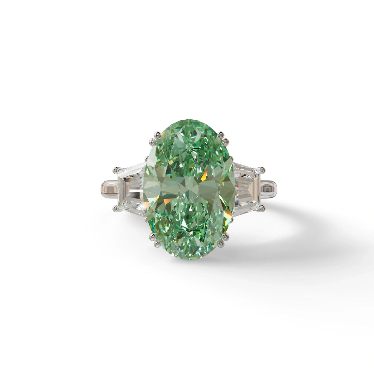 5 Carat Green Lab Grown Diamond Engagement Ring · Oval Cut Three Stone | Solstice - view 3