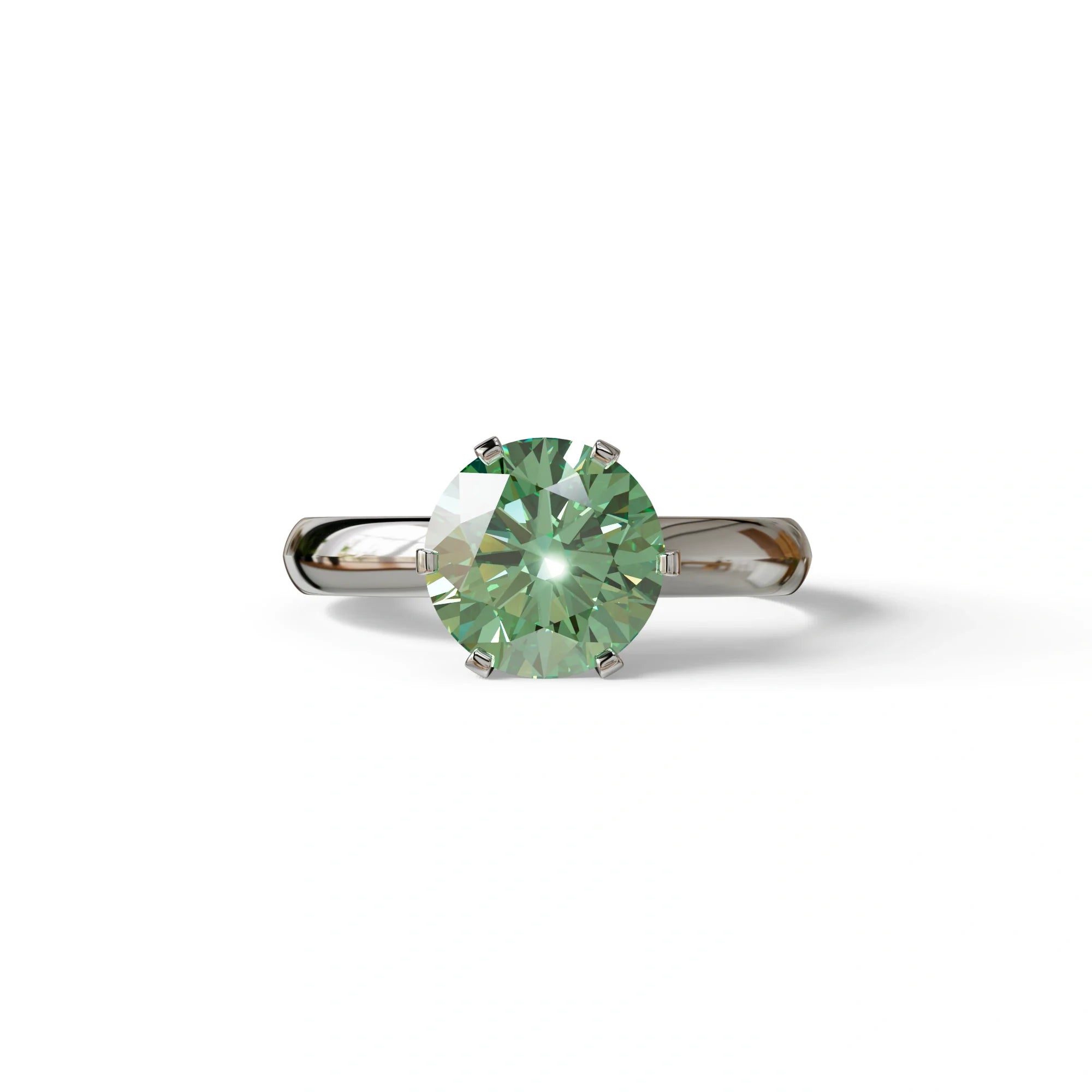 2 Carat Green Round Cut Solitaire Lab Diamond Ring - Fury - 10K Solid Gold / White Gold