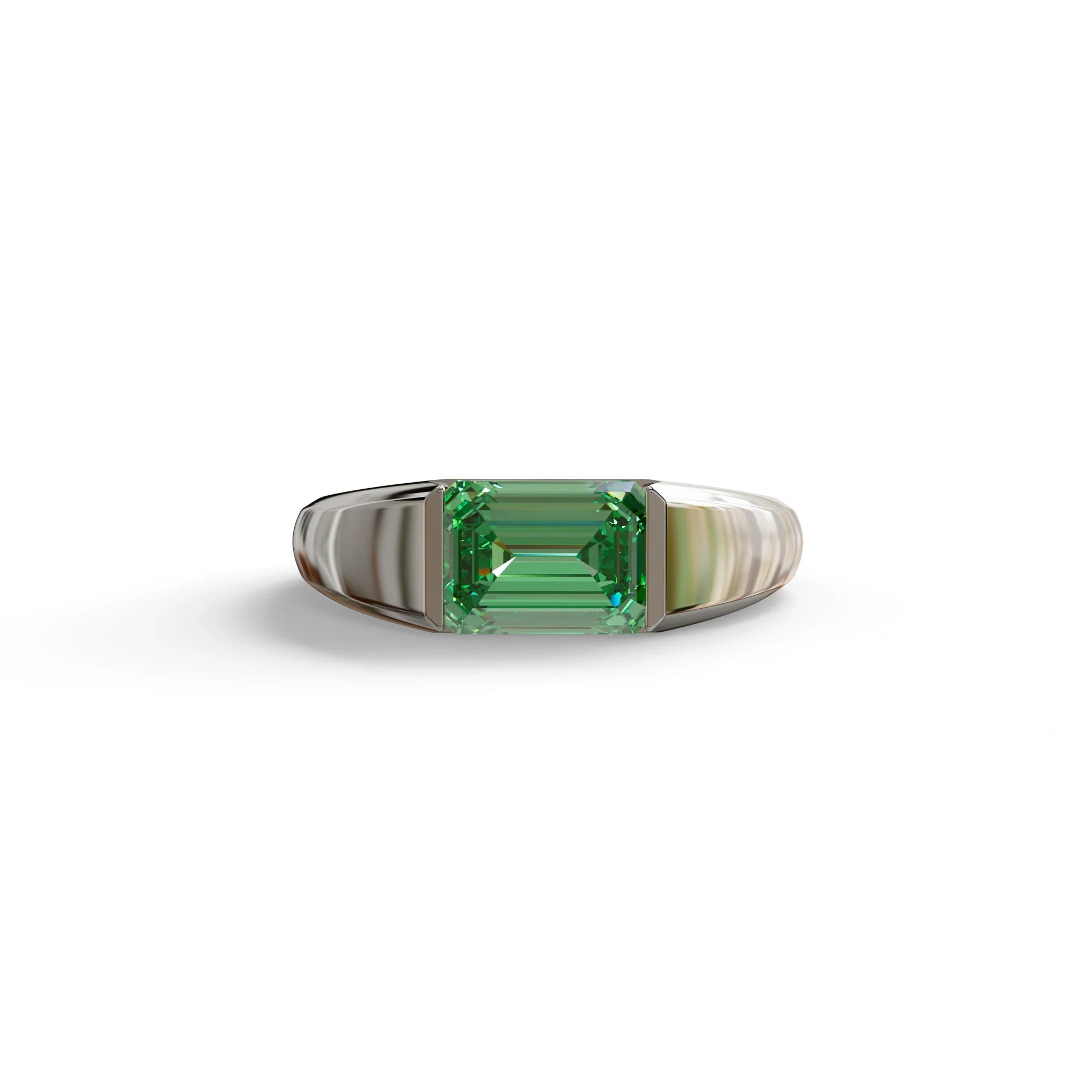 2 Carat Green Emerald Cut East West Lab Diamond Ring - Ashleen - 10K Solid Gold / White Gold