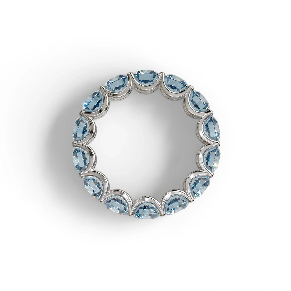 Blue Round Brilliant Diamond Full Eternity Band in 18k Yellow Gold – Scalloped U-Prong Setting