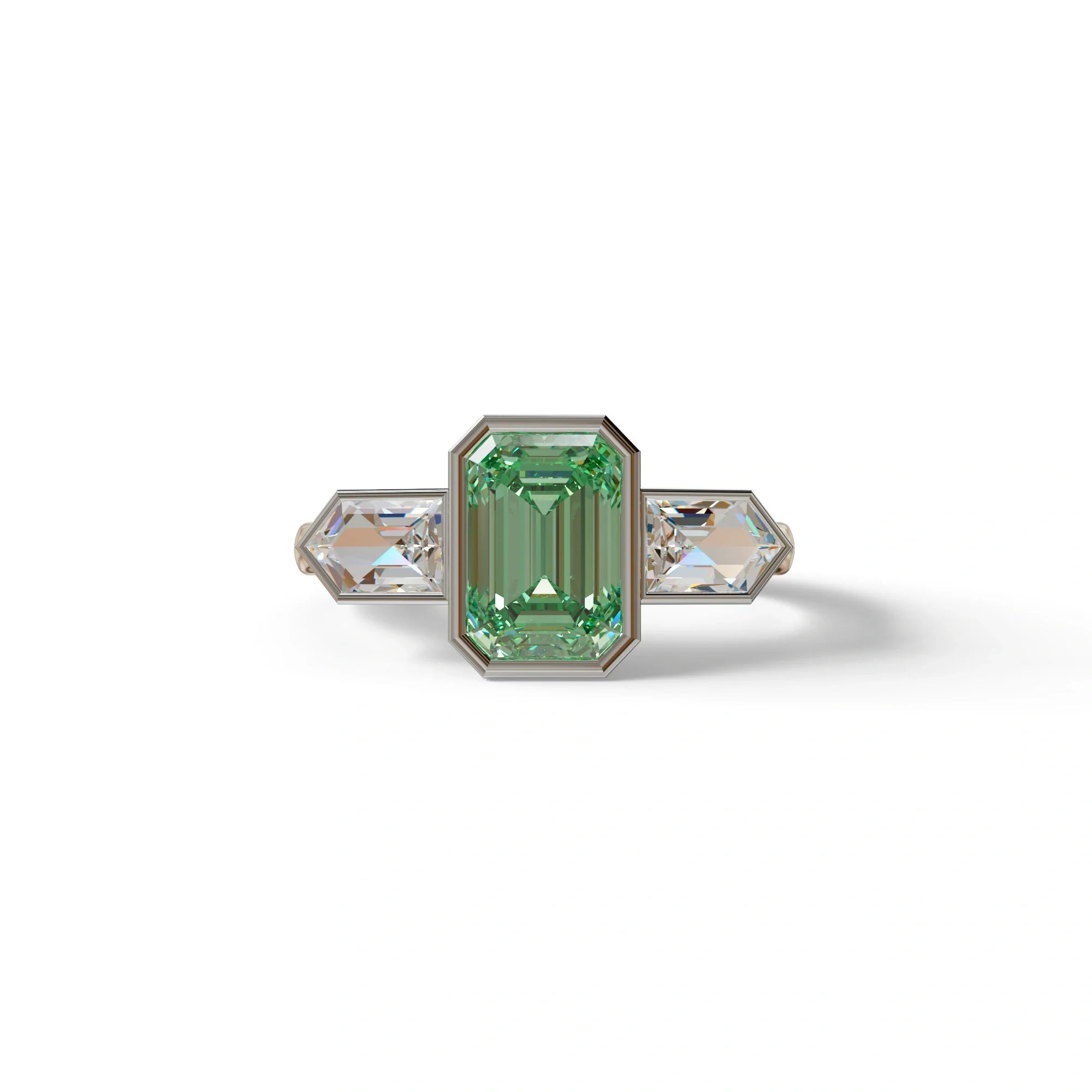 3 Ct Fancy Vivid Green Emerald Cut Lab Diamond Ring - Lumons - 10K Solid Gold / White Gold