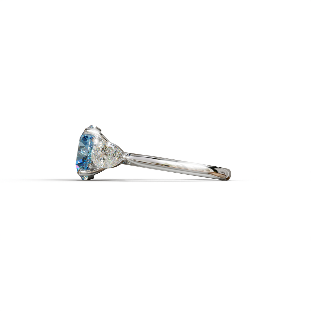 5 Carat Blue Round & Pear Cut Three Stone Lab Diamond Ring - Luminous