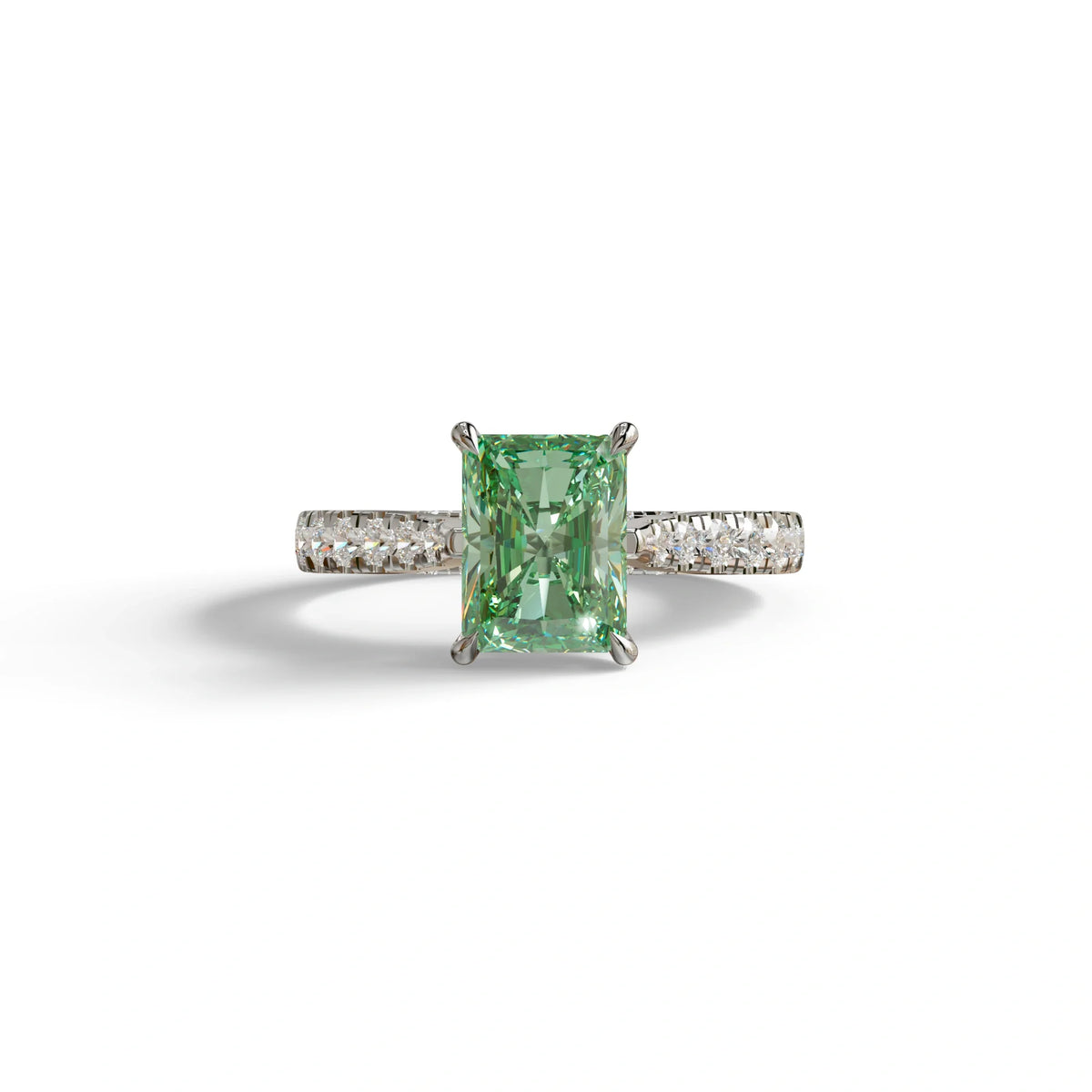 2 Carat Green Radiant Cut Halo & Pave Lab Grown Diamond Ring- Asphalt