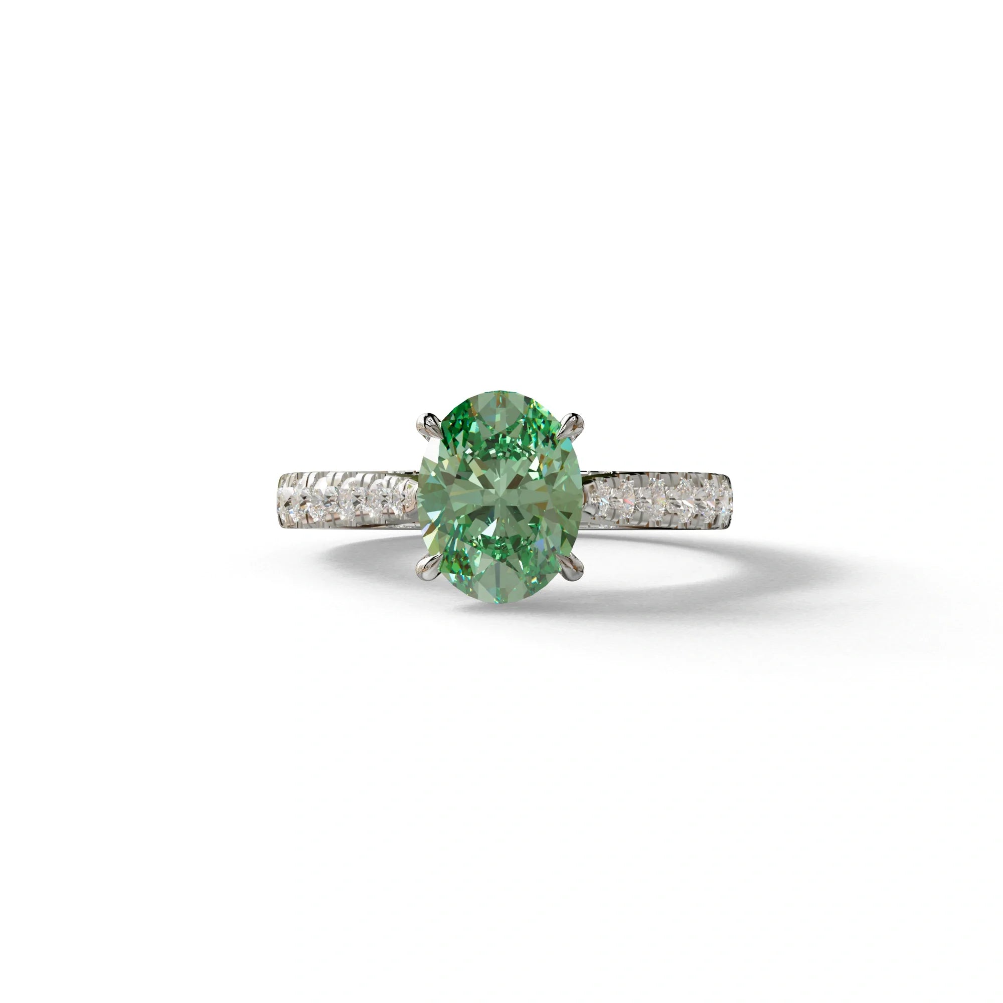 1.50 Carat Green Oval Cut Lab Diamond Engagement Ring - Scorpio - 10K Solid Gold / White Gold
