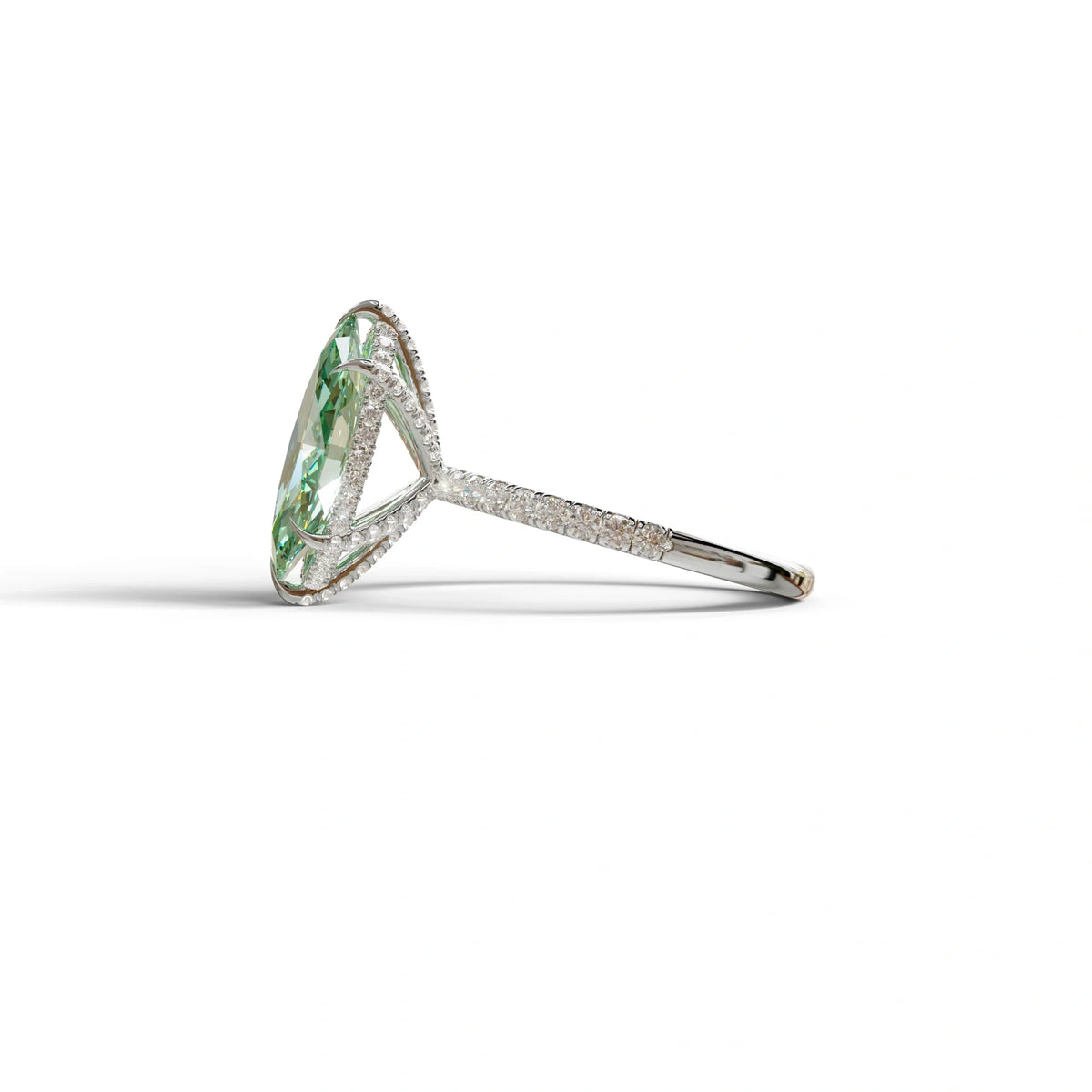 3 Carat Green Marquise Cut Lab Diamond In Hidden Halo & Pave Setting Ring