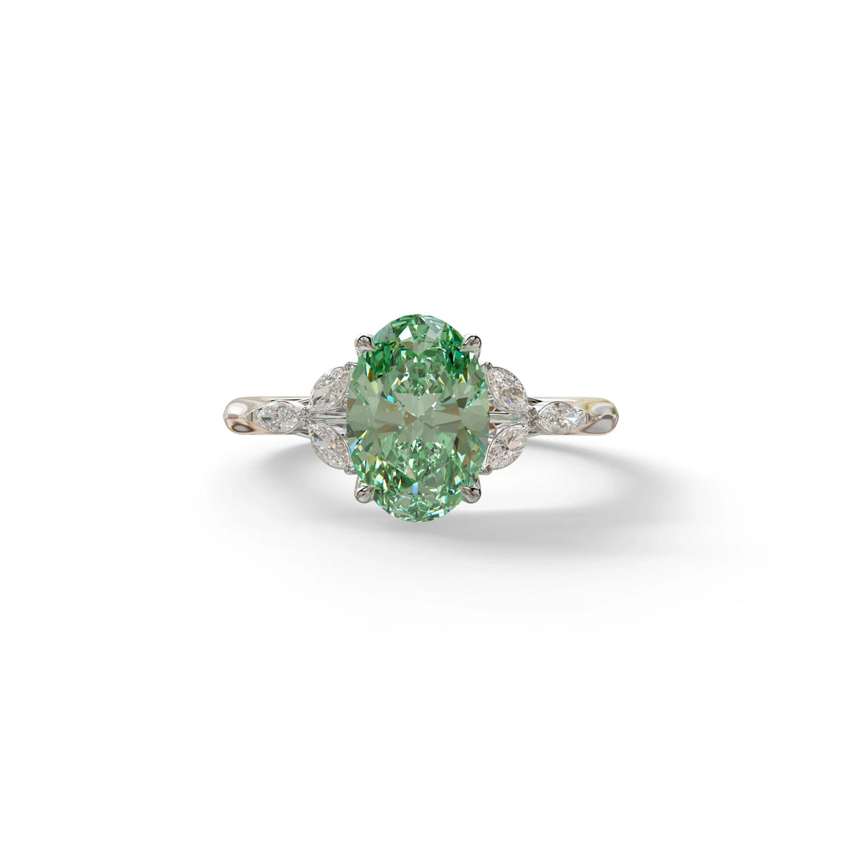 2.5 Carat Green Lab Grown Diamond Engagement Ring · Oval Cut Nature-Inspired | Halcyon - view 3