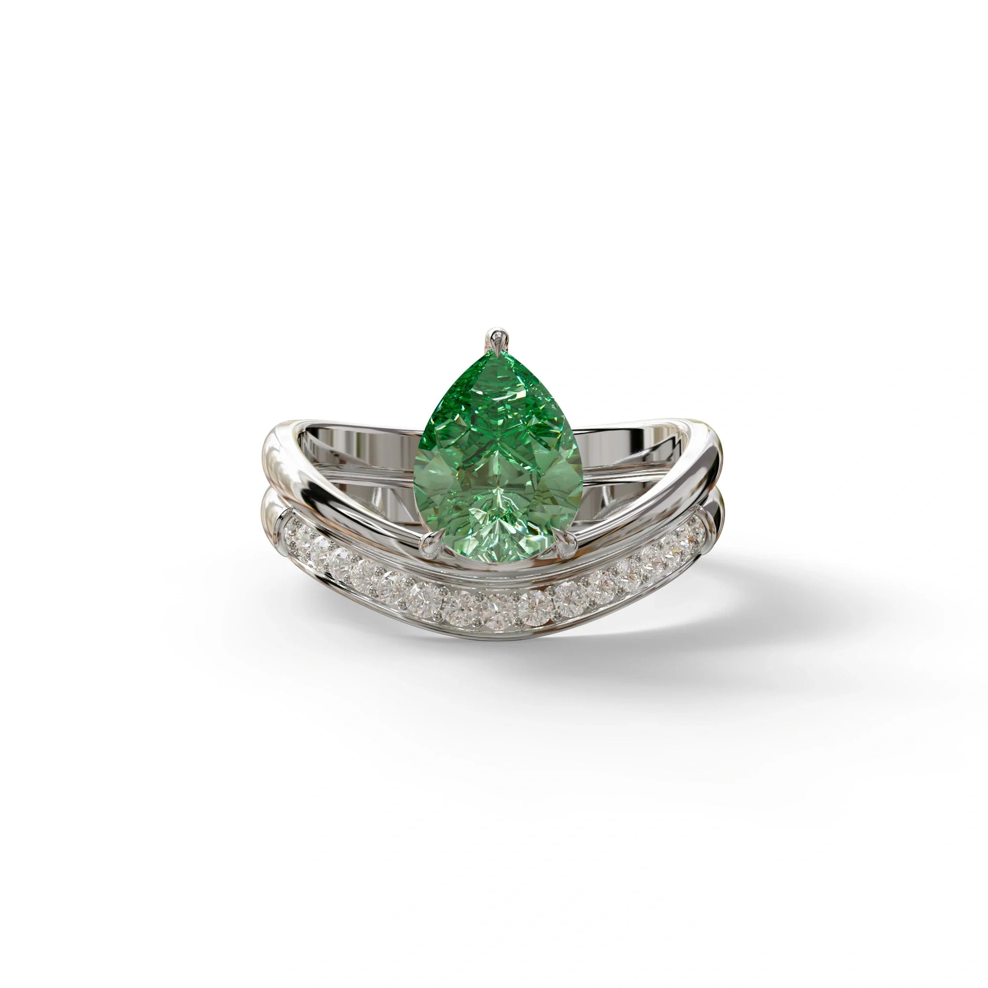 2 Carat Green Color Lab Diamond Wedding Ring set - Gemini - 10K Solid Gold / White Gold