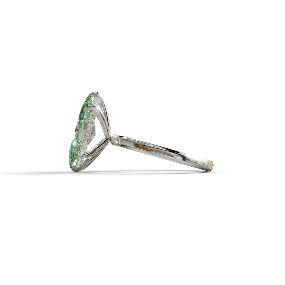 3 Carat Green Marquise Cut Hidden Halo & Claw Setting Lab Grown Diamond Ring -Meraviglioso