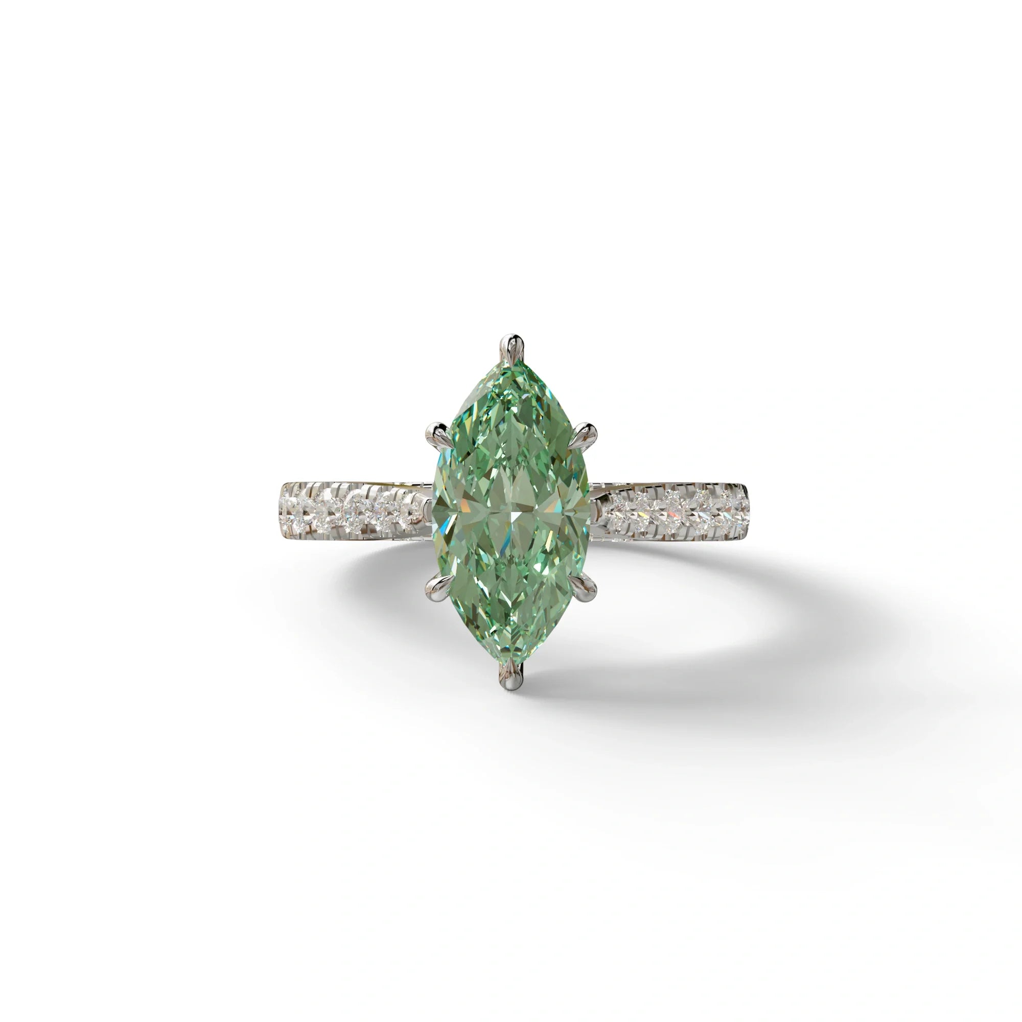 1.5 Carat Green Marquise Cut Lab Diamond Hidden Halo & Pave Ring - Ash - 10K Solid Gold / White Gold
