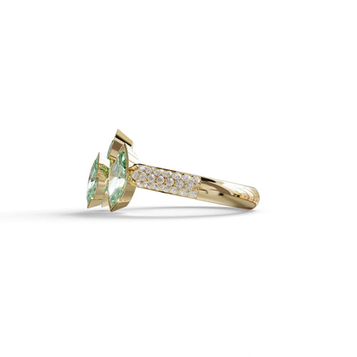 3 Stone 1.75 Ct Green Marquise Cut Pave Setting Lab Diamond Ring - Dutch