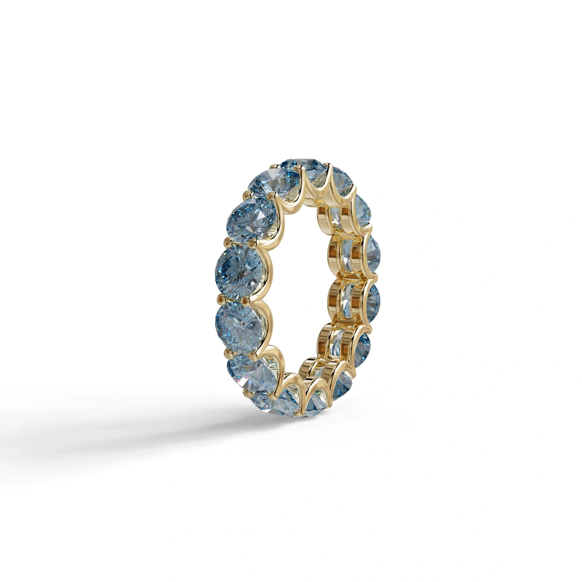 Blue Round Brilliant Diamond Full Eternity Band in 18k Yellow Gold – Scalloped U-Prong Setting