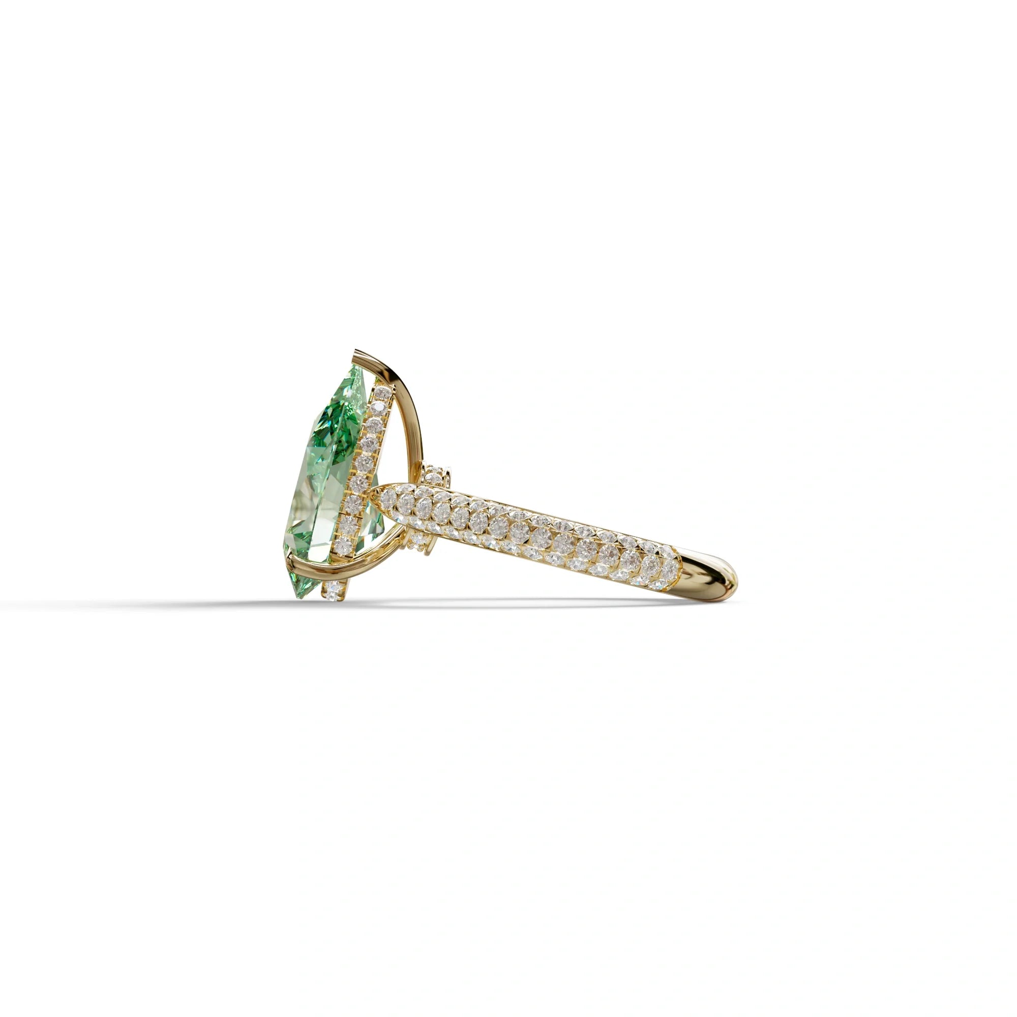 3 Carat Green Pear Shaped Hidden Halo Lab Diamond Engagement Ring - Alina