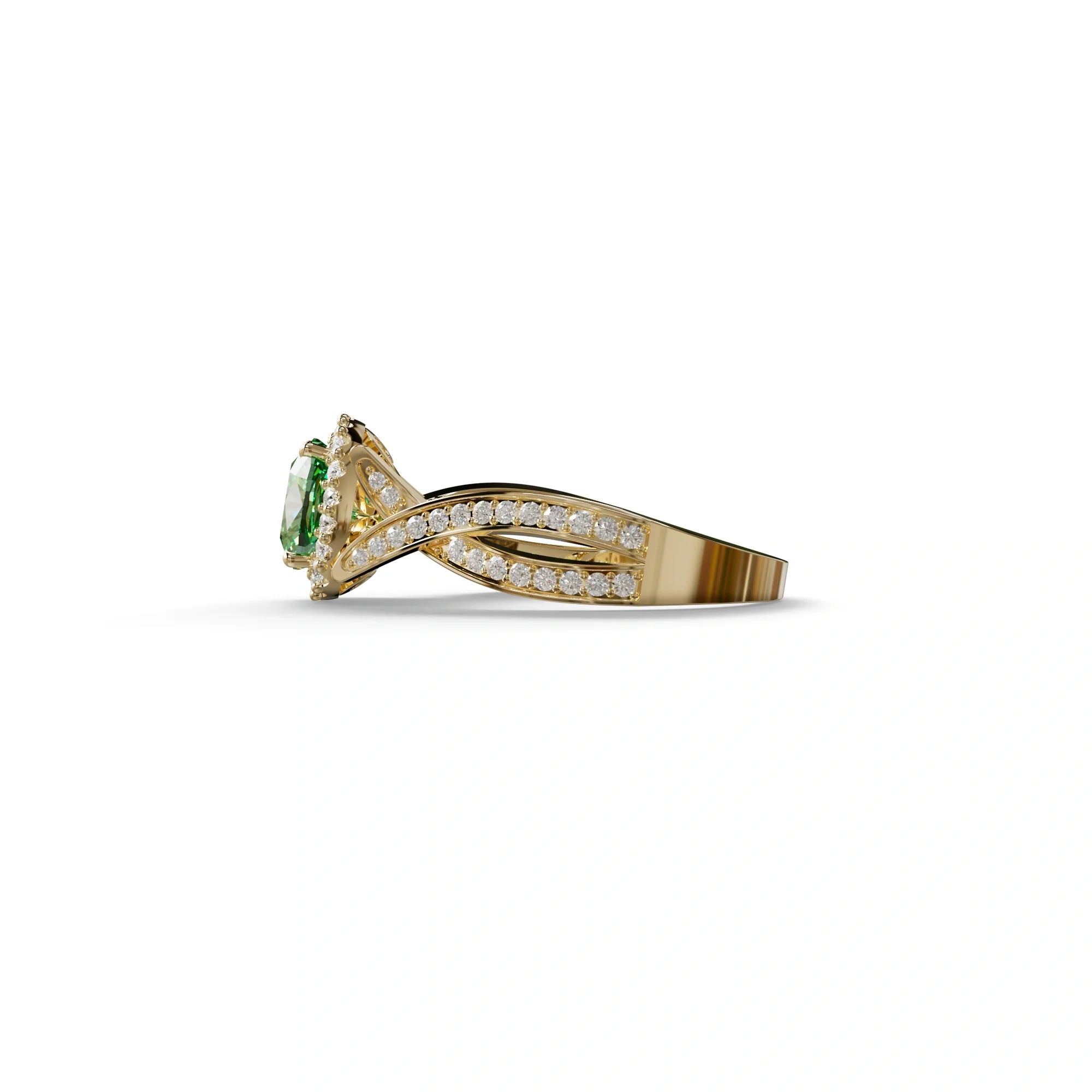 3 Carat Green Cushion Cut Lab Grown Halo Diamond Engagement Ring - Odessa