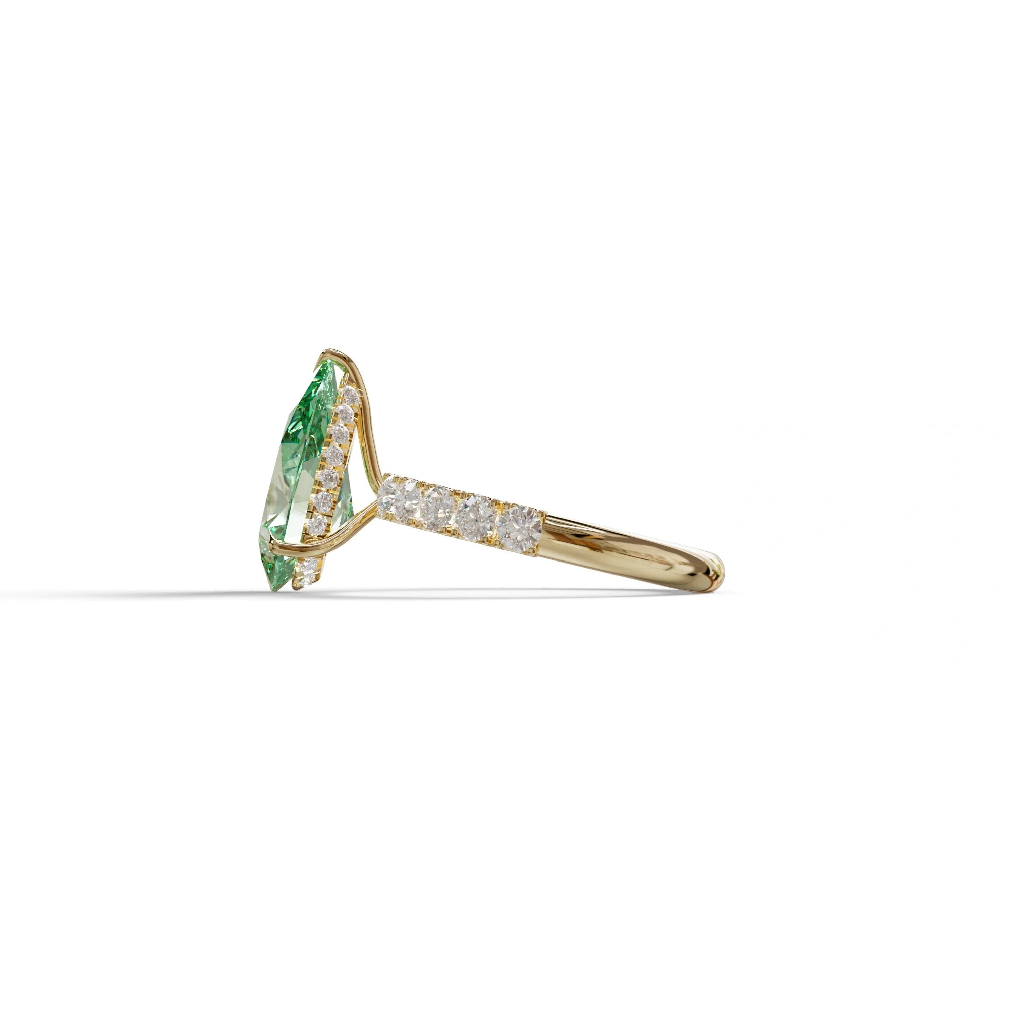 3 Carat Fancy Vivid Green Pear Cut Lab grown Diamond Engagement Ring - Feesia
