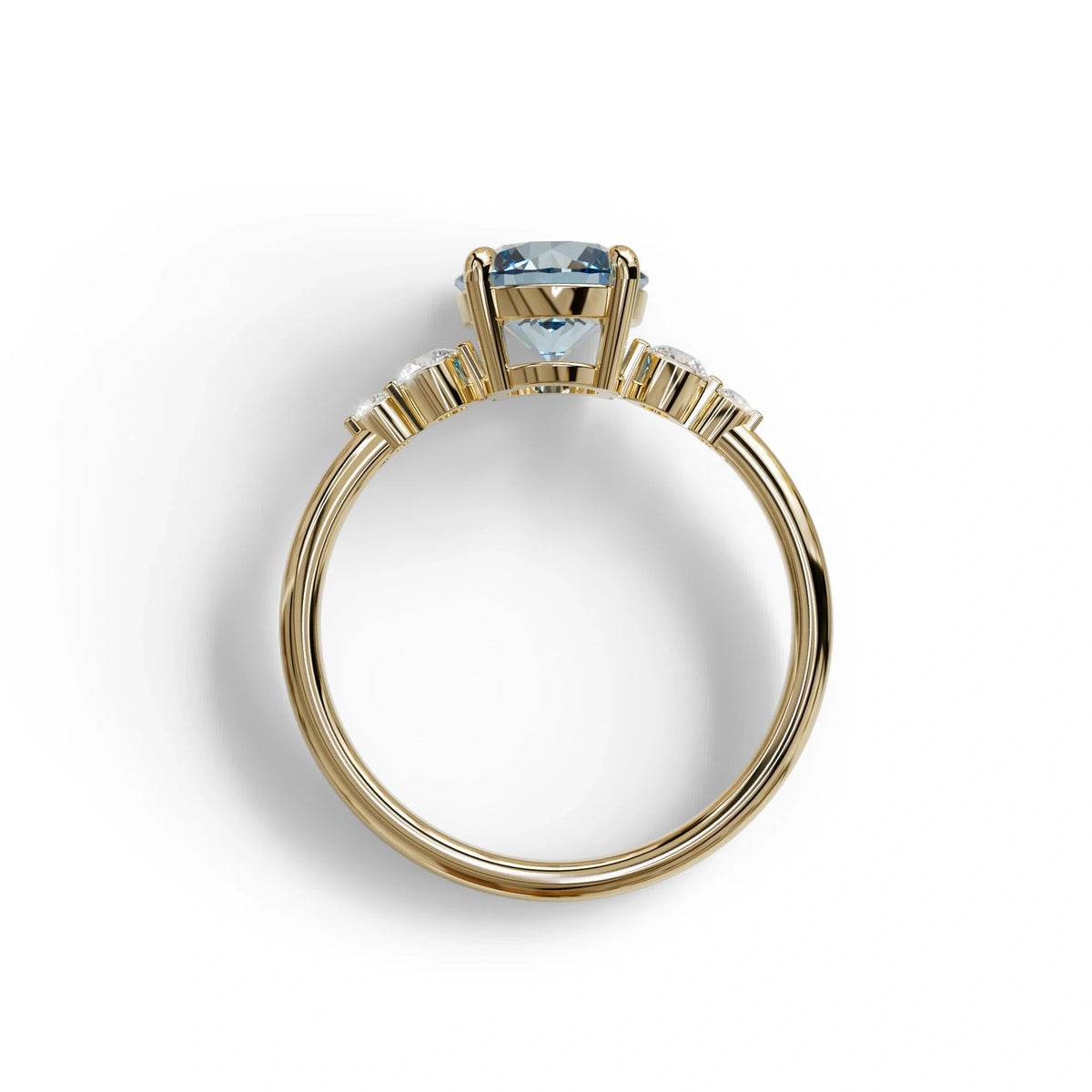 Blue Round Three Stone Lab Grown Diamond Engagement Ring - Romance