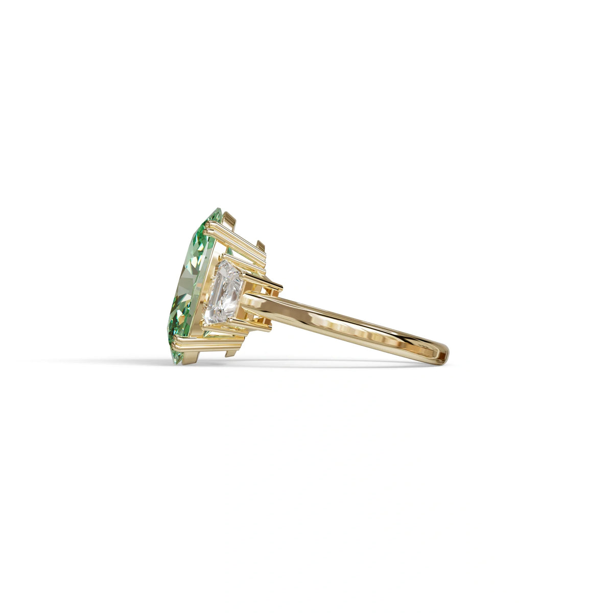 5 Carat Green Lab Grown Diamond Engagement Ring · Oval Cut Three Stone | Solstice - view 4