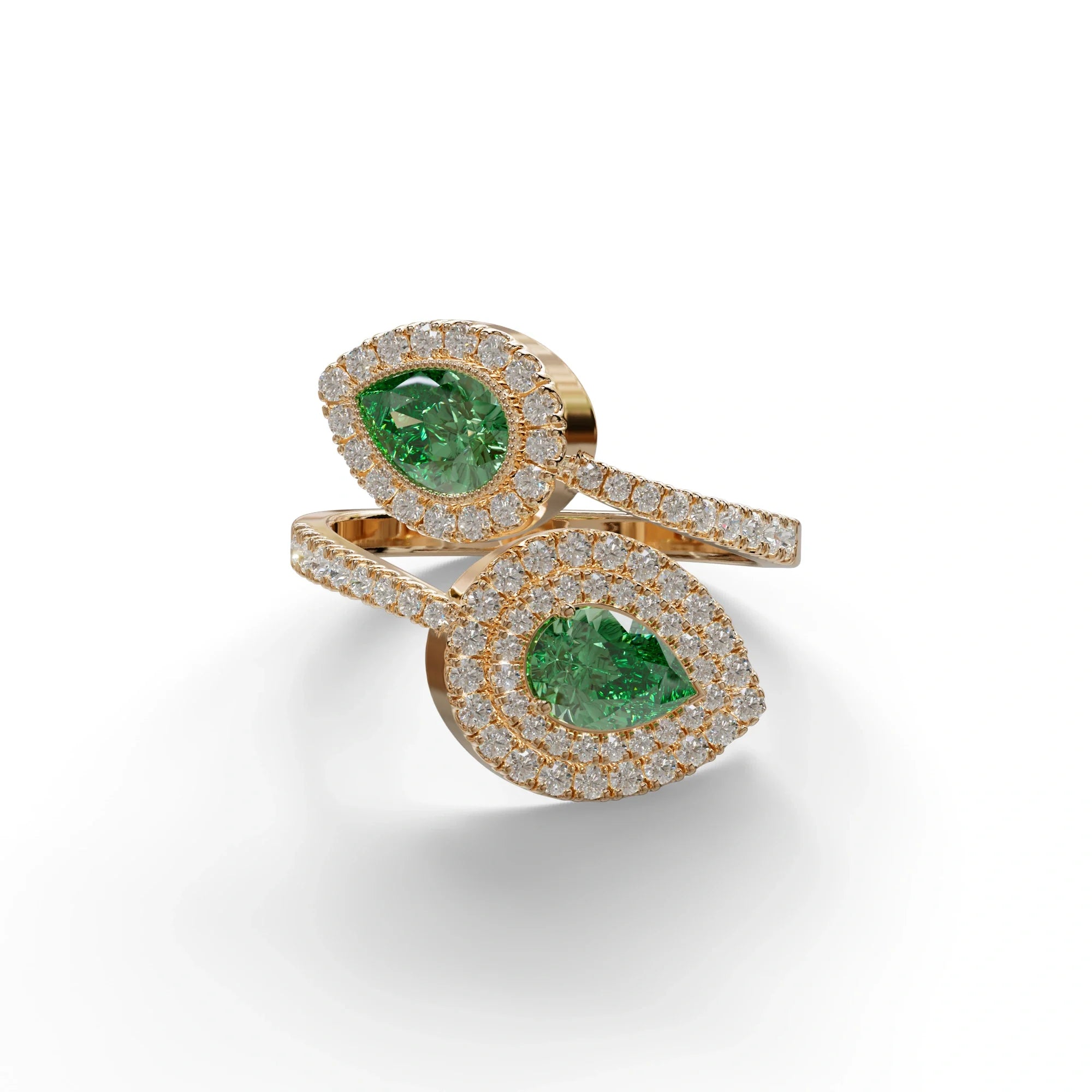 2 Carat Green Pear Cut Halo & Pave Lab Grown Diamond Ring - Ahurissant - 10K Solid Gold / Rose Gold
