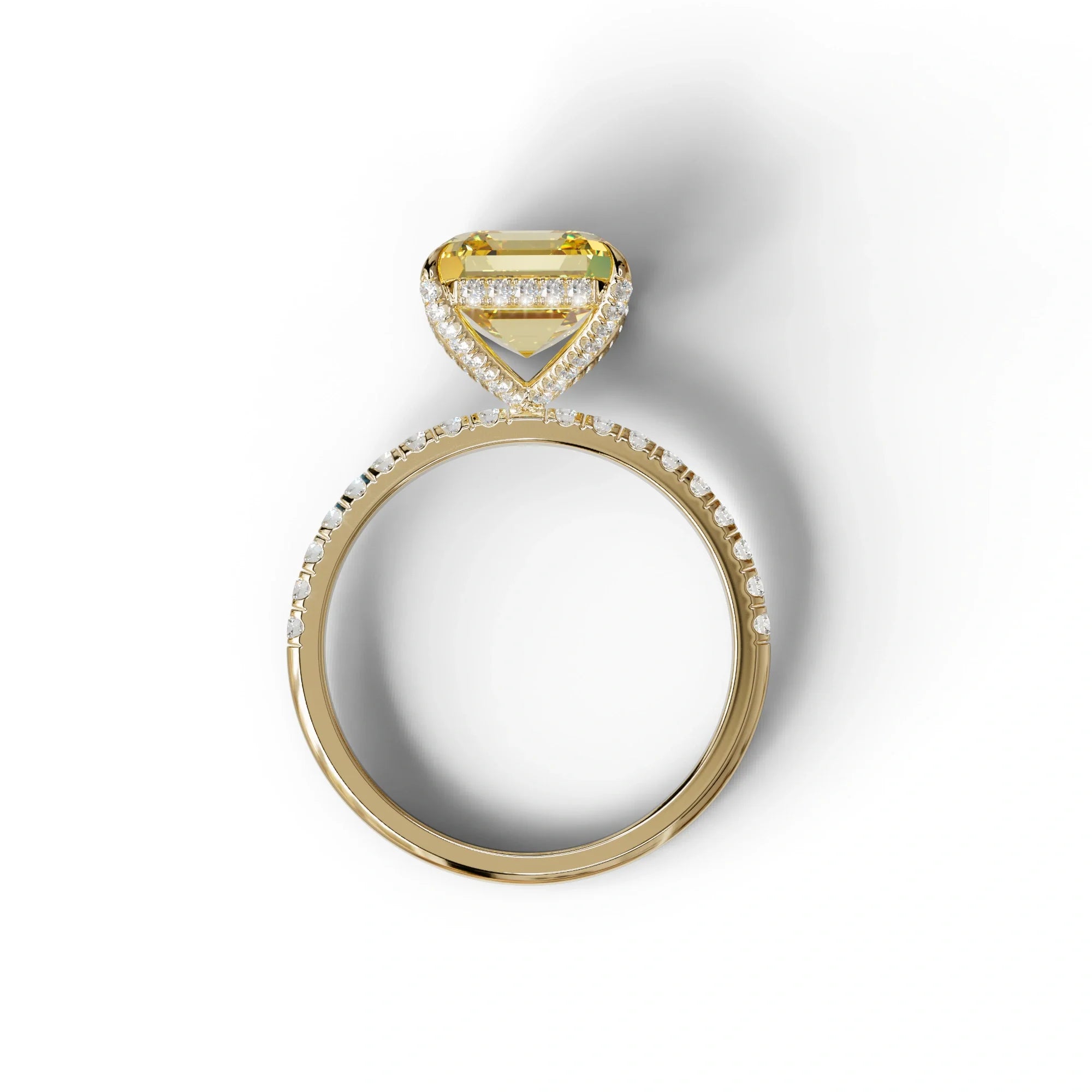 3 Carat Yellow Asscher Cut Hidden Halo & Pave Lab Grown Diamond Ring