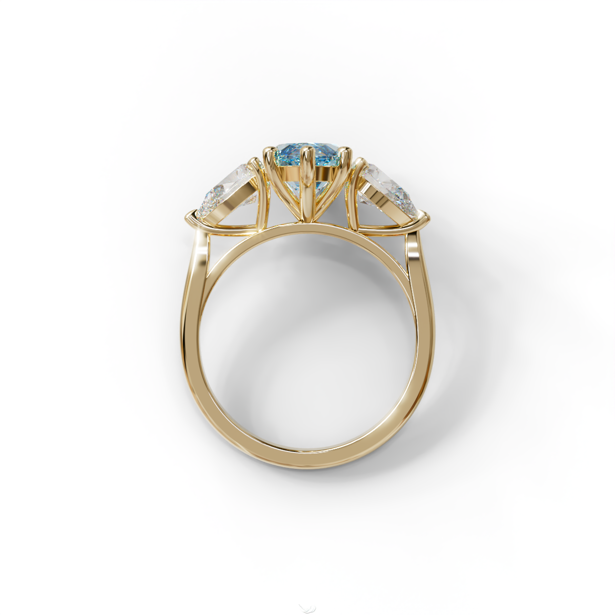 3 Carat Fancy Blue Marquise & Pear Cut Three Stone Lab Grown Diamond Engagement Ring