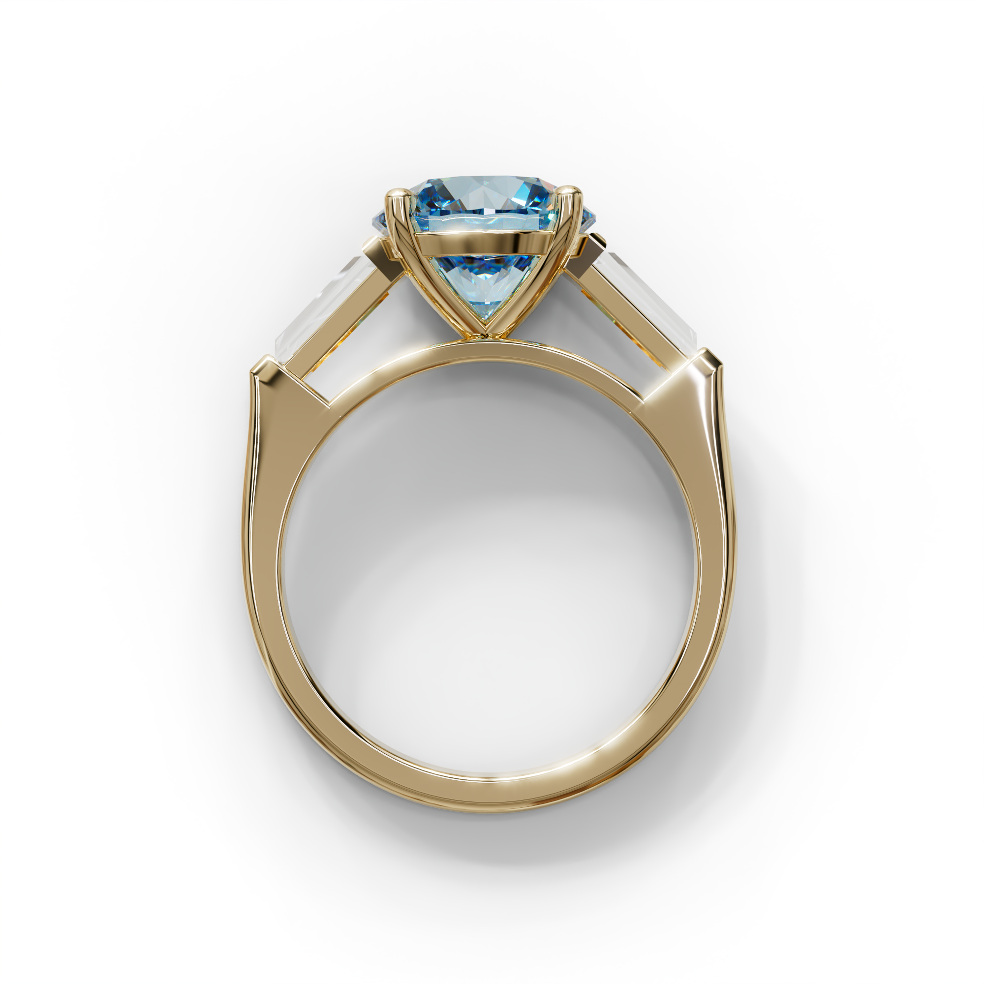 3 Carat Blue Round & Tapered Cut Multi Stone Lab Diamond Ring - Reflection