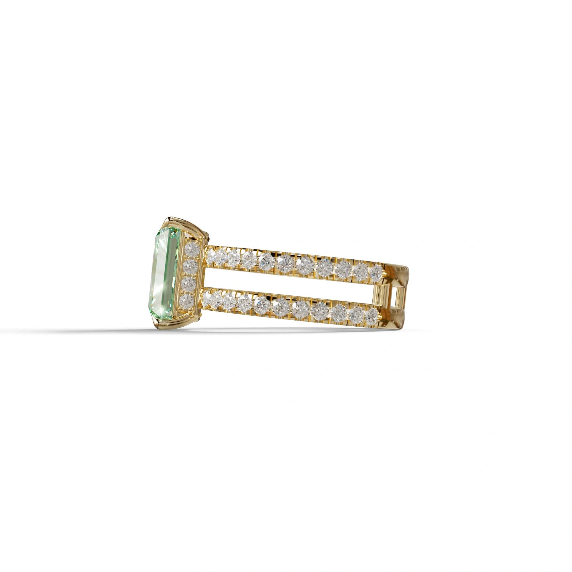 Green Color Radiant Cut Lab Diamond Engagement Ring | Double Band Hidden Halo - Billie