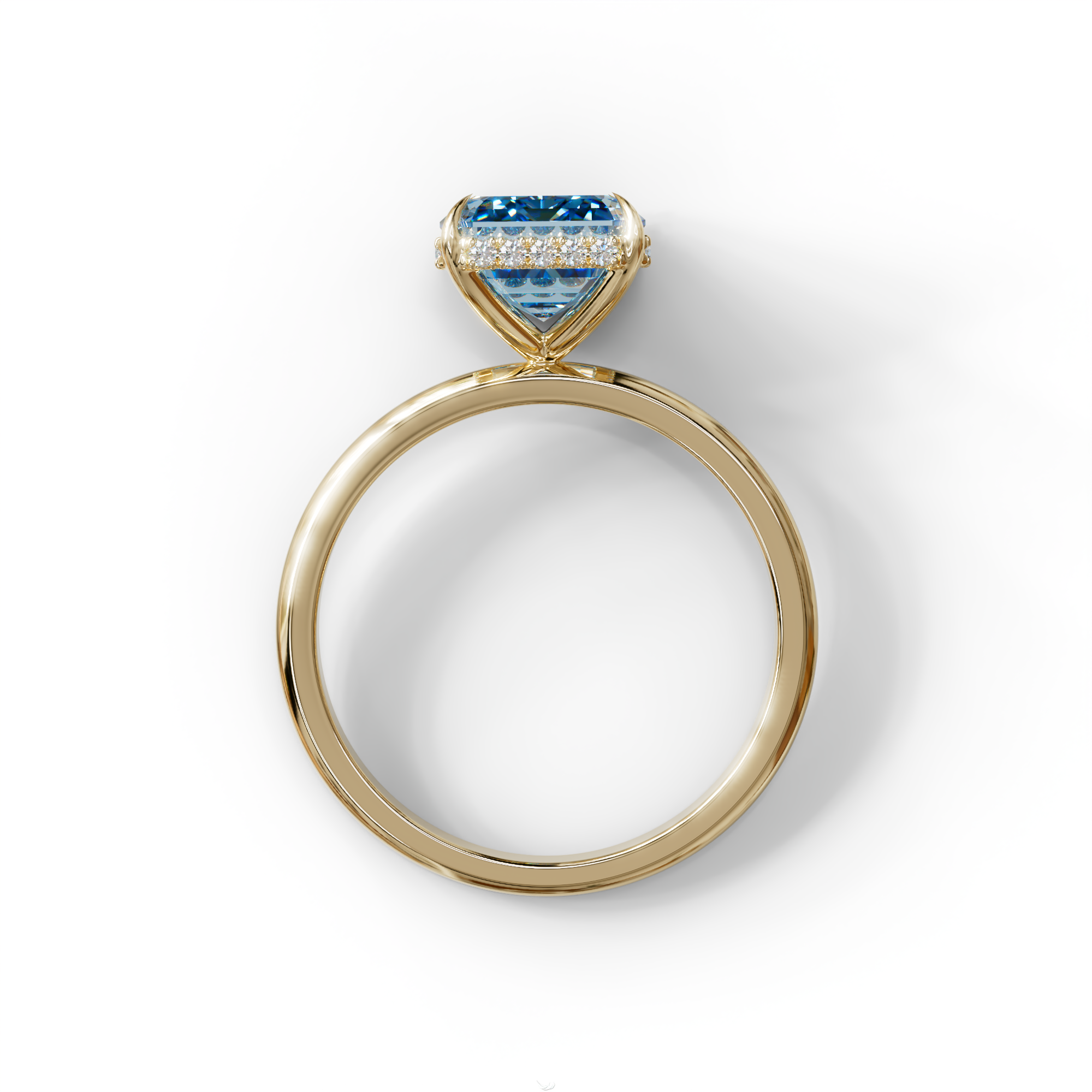 3 Carat Blue Emerald Cut Hidden Halo & Claw Setting Lab Grown Diamond Ring