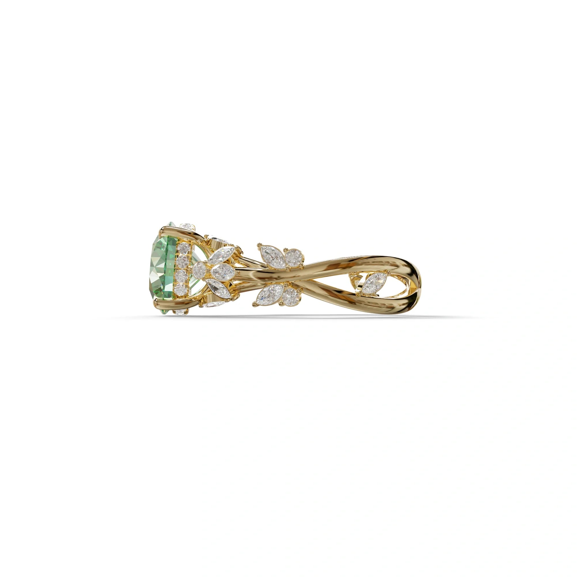 Natural inspired 3 Carat Green Round Cut Lab Diamond Engagement Ring - Catalina