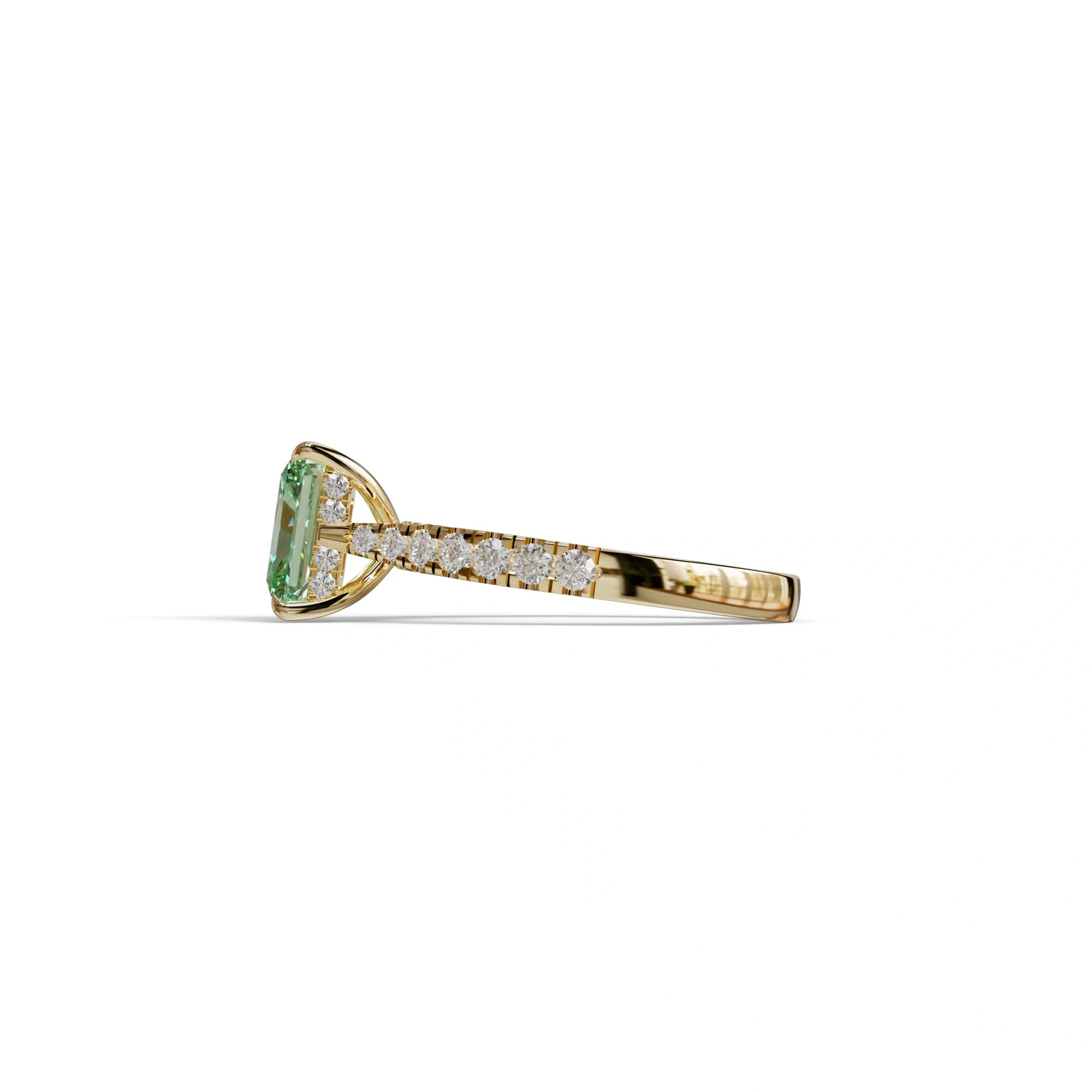 2 Carat Green Radiant Cut Halo & Pave Lab Grown Diamond Ring- Asphalt