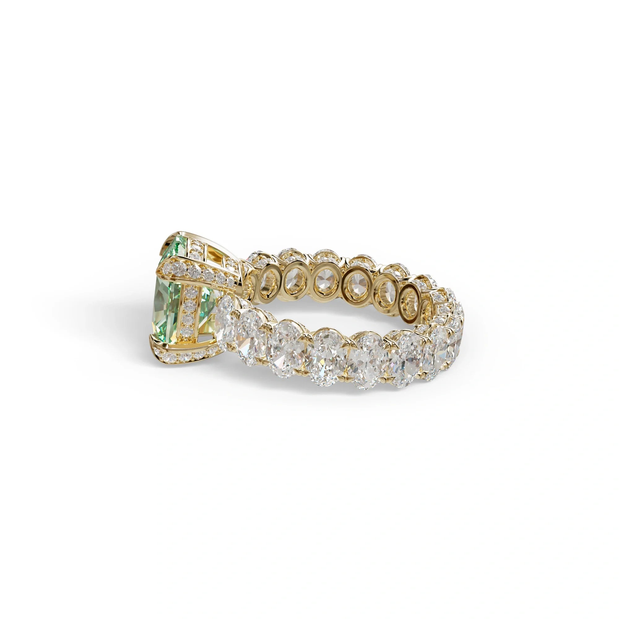 4 Carat Green Cushion Cut Full Eternity Lab Grown Diamond Ring - Enigma