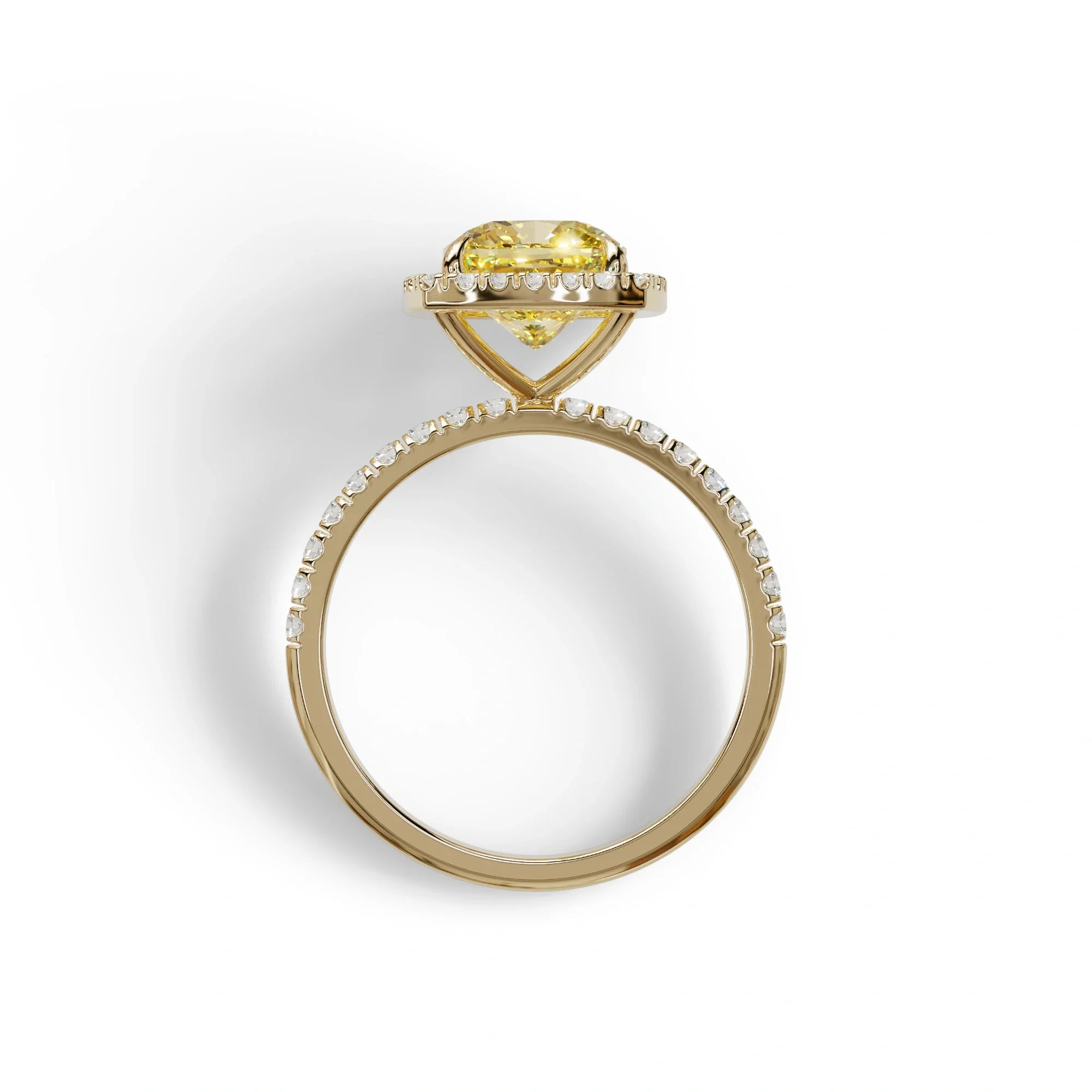 Yellow Cushion Cut Halo & Pave Lab Grown Diamond Engagement Ring - Rosa