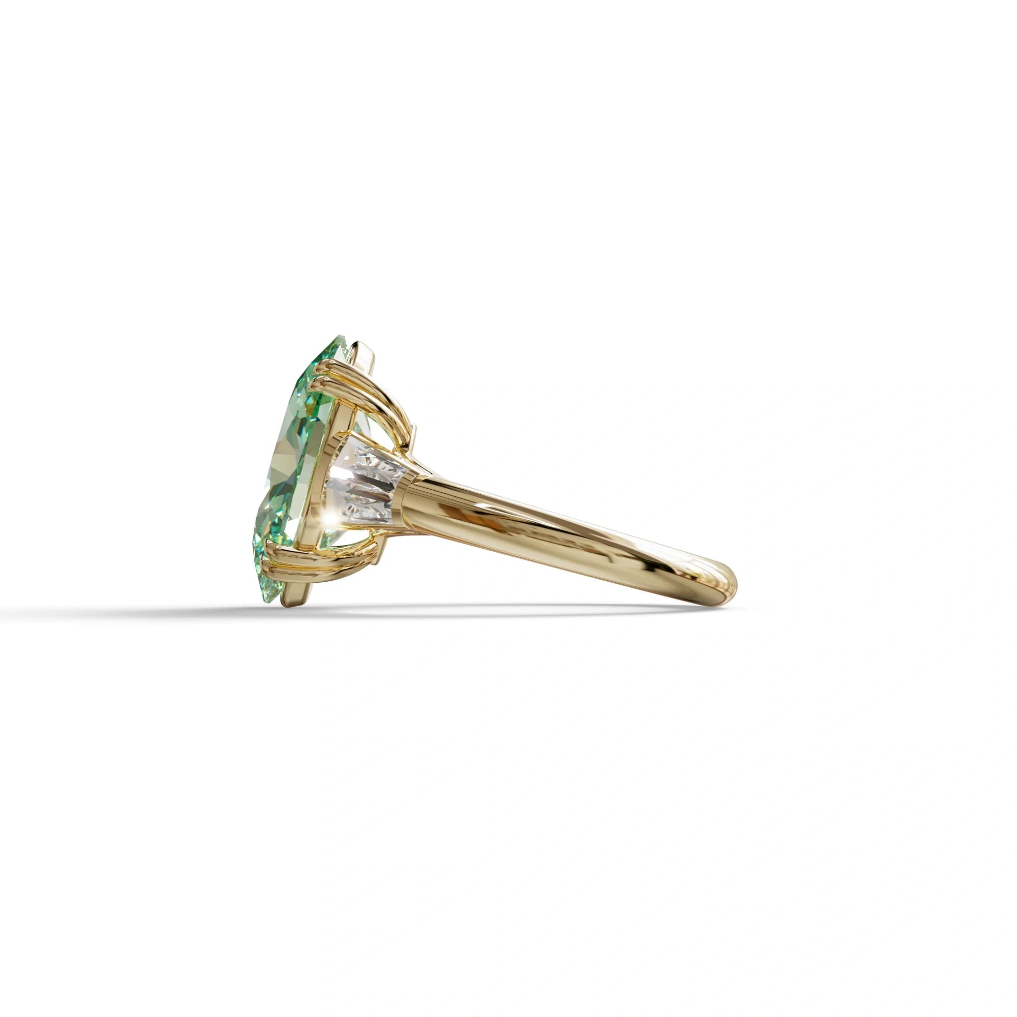 3 Carat Green Oval & Baguette Lab Diamond Ring - Persi