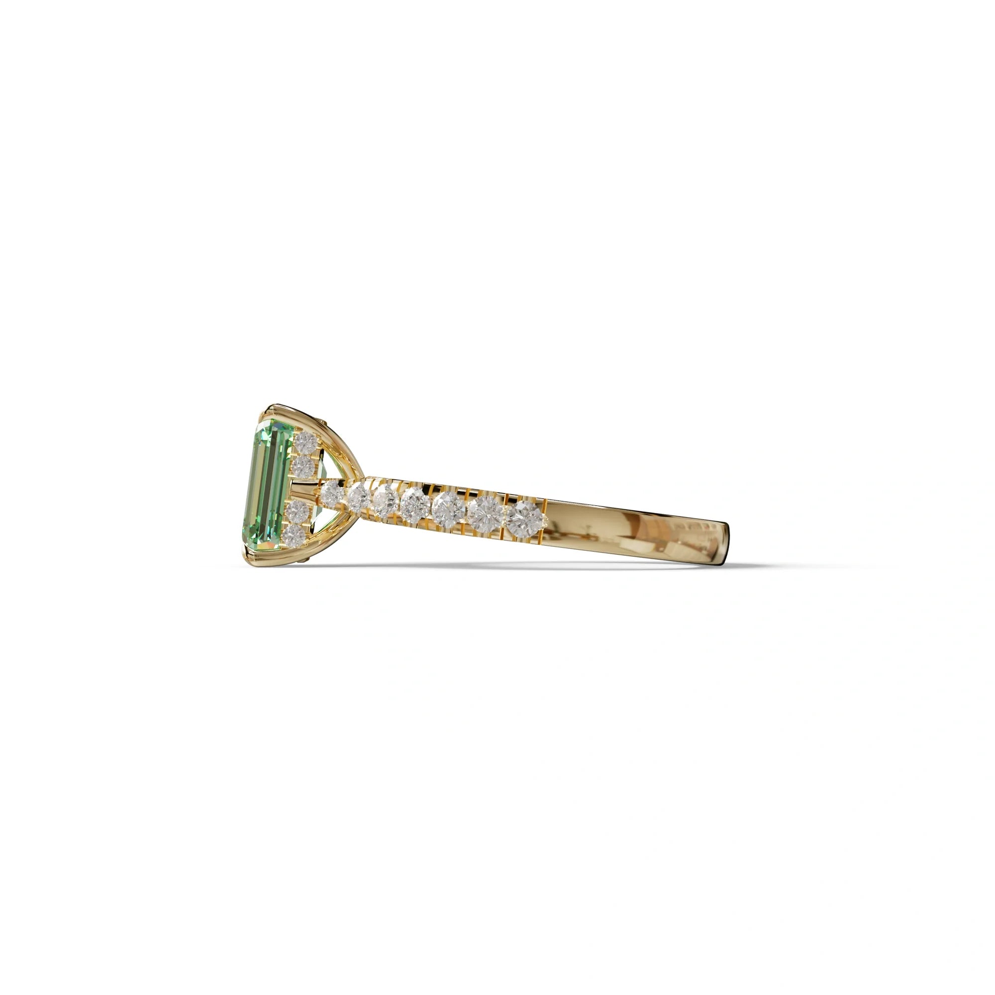 2 Carat Green Emerald Cut Hidden Halo & Pave Lab Diamond Ring - Siara