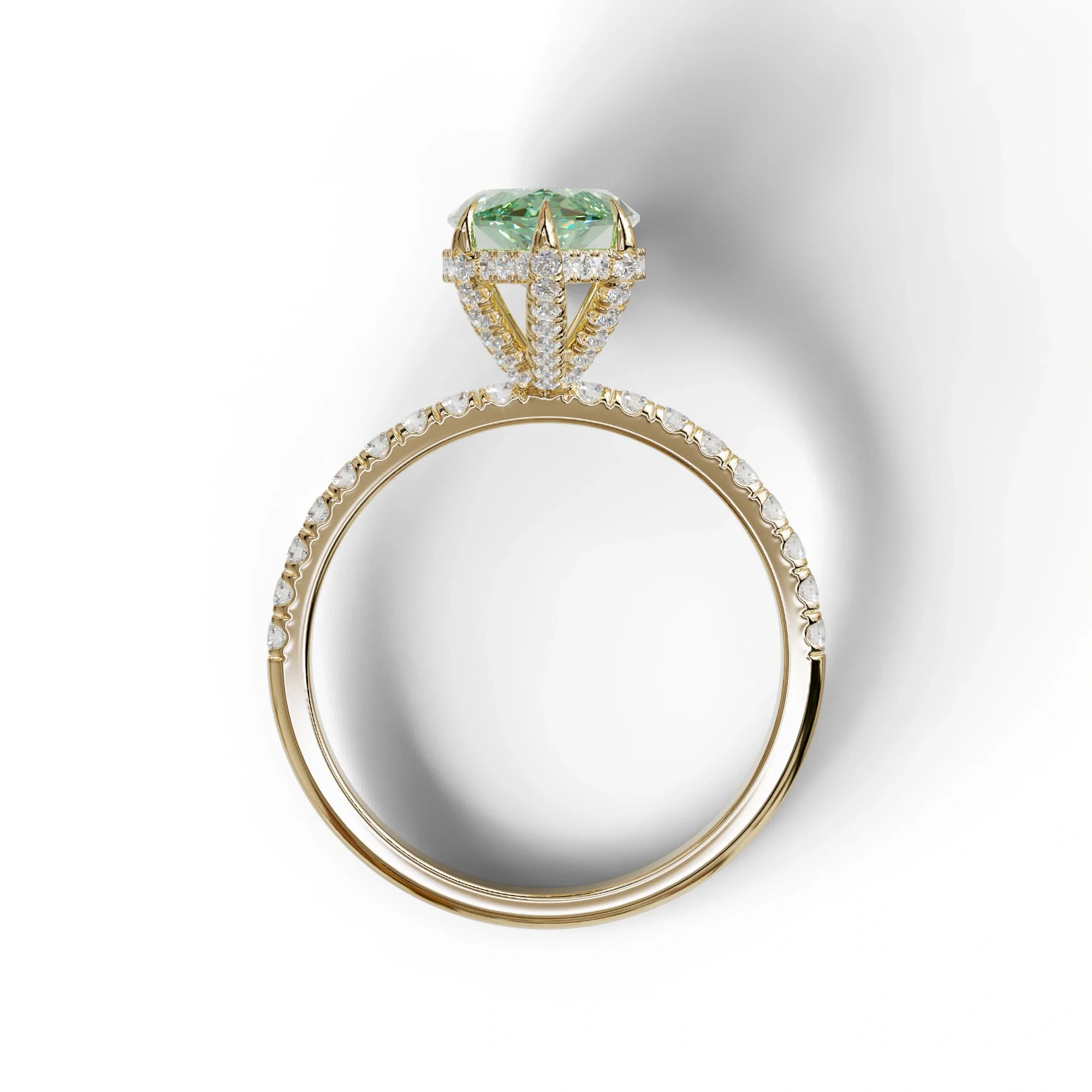3 Carat Green Marquise Cut Lab Diamond In Hidden Halo & Pave Setting Ring