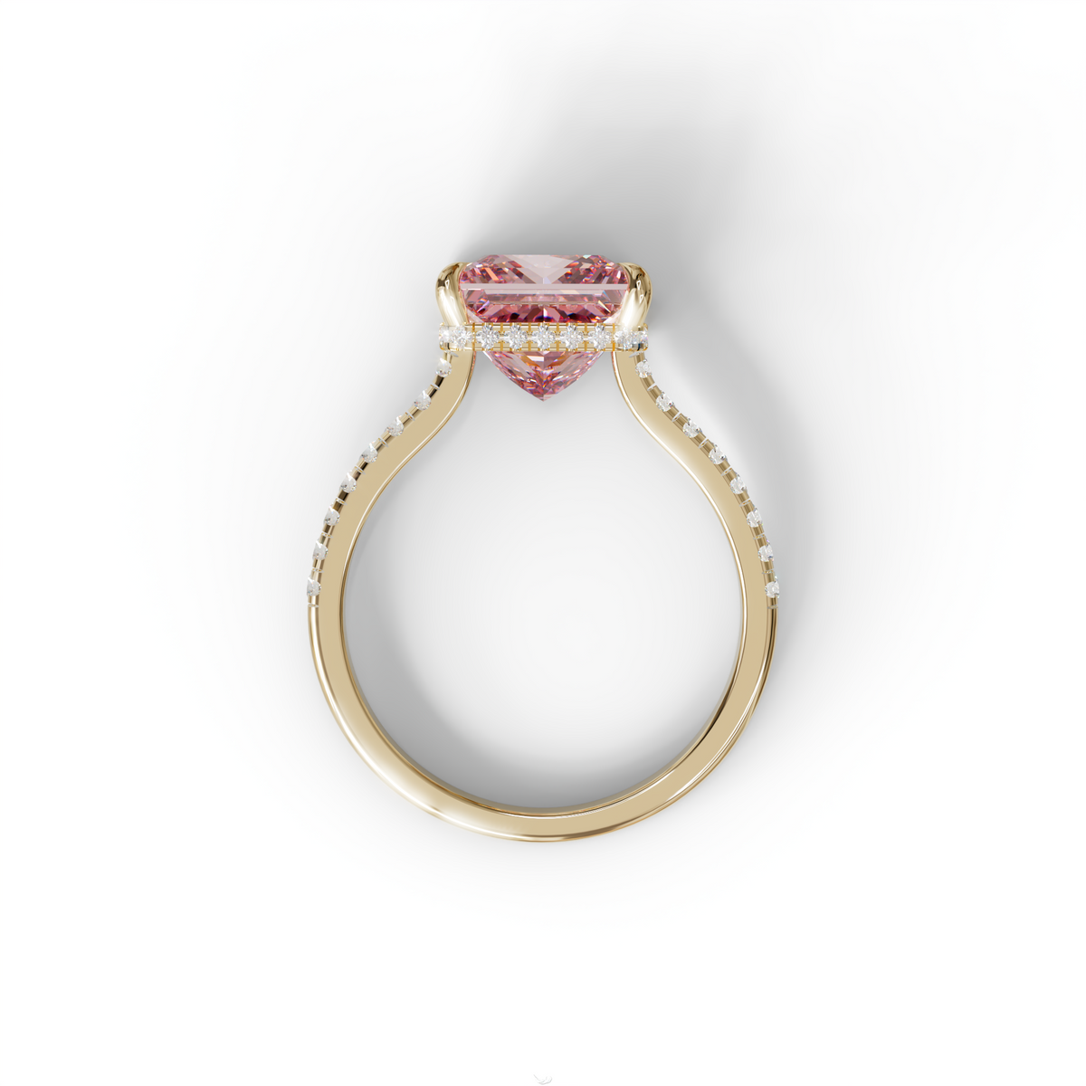 3 Carat Fancy Pink Princess Cut Hidden Halo Lab Grown Diamond Engagement Ring