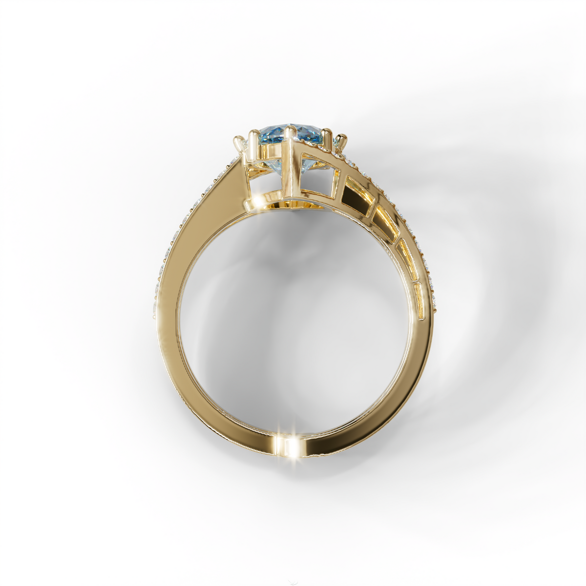 3 Carat Marquise Cut Blue Lab Diamond Ring with Double Pave Setting