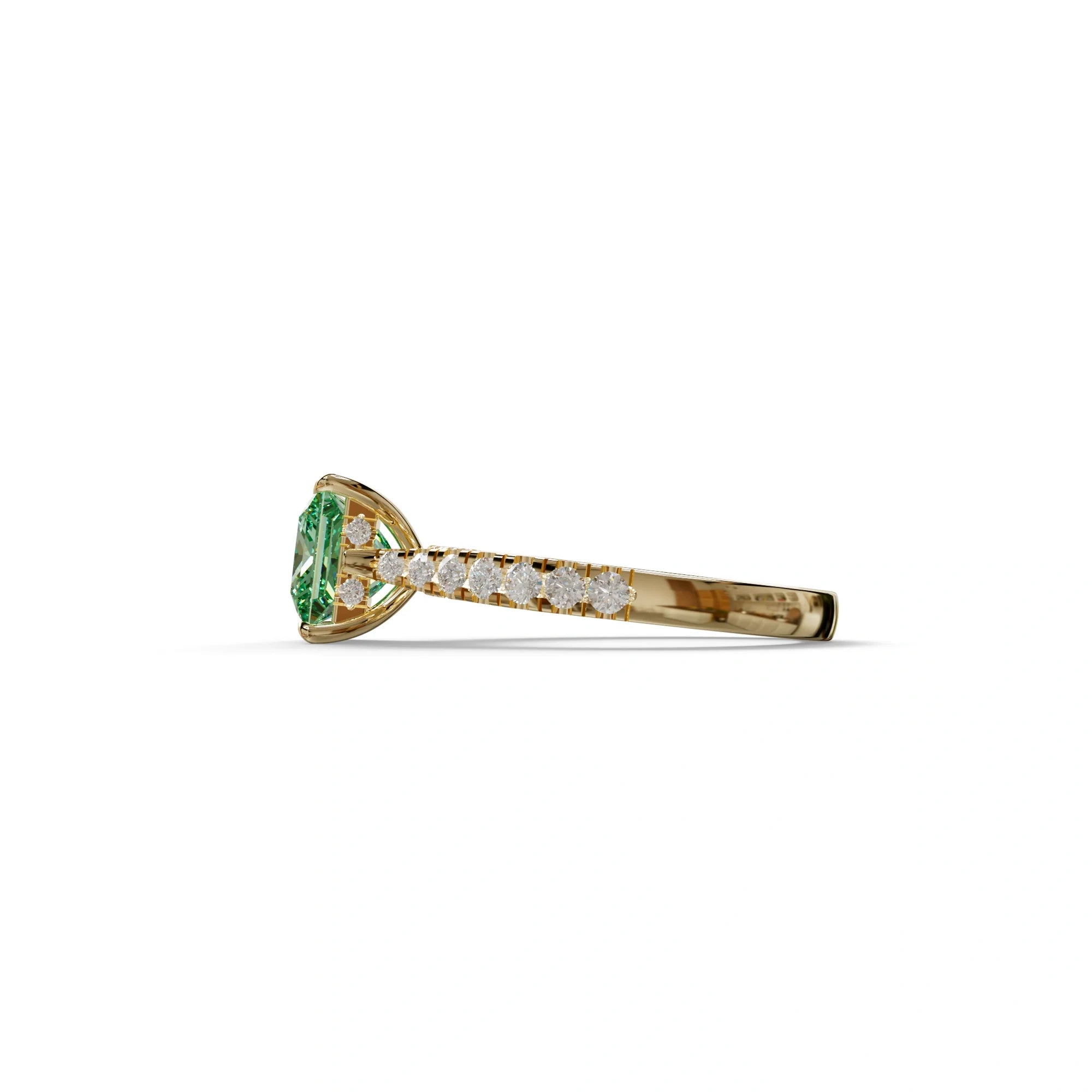 2.5 Carat Green Princess Cut Hidden Halo & Pave Lab Diamond Ring - Aries