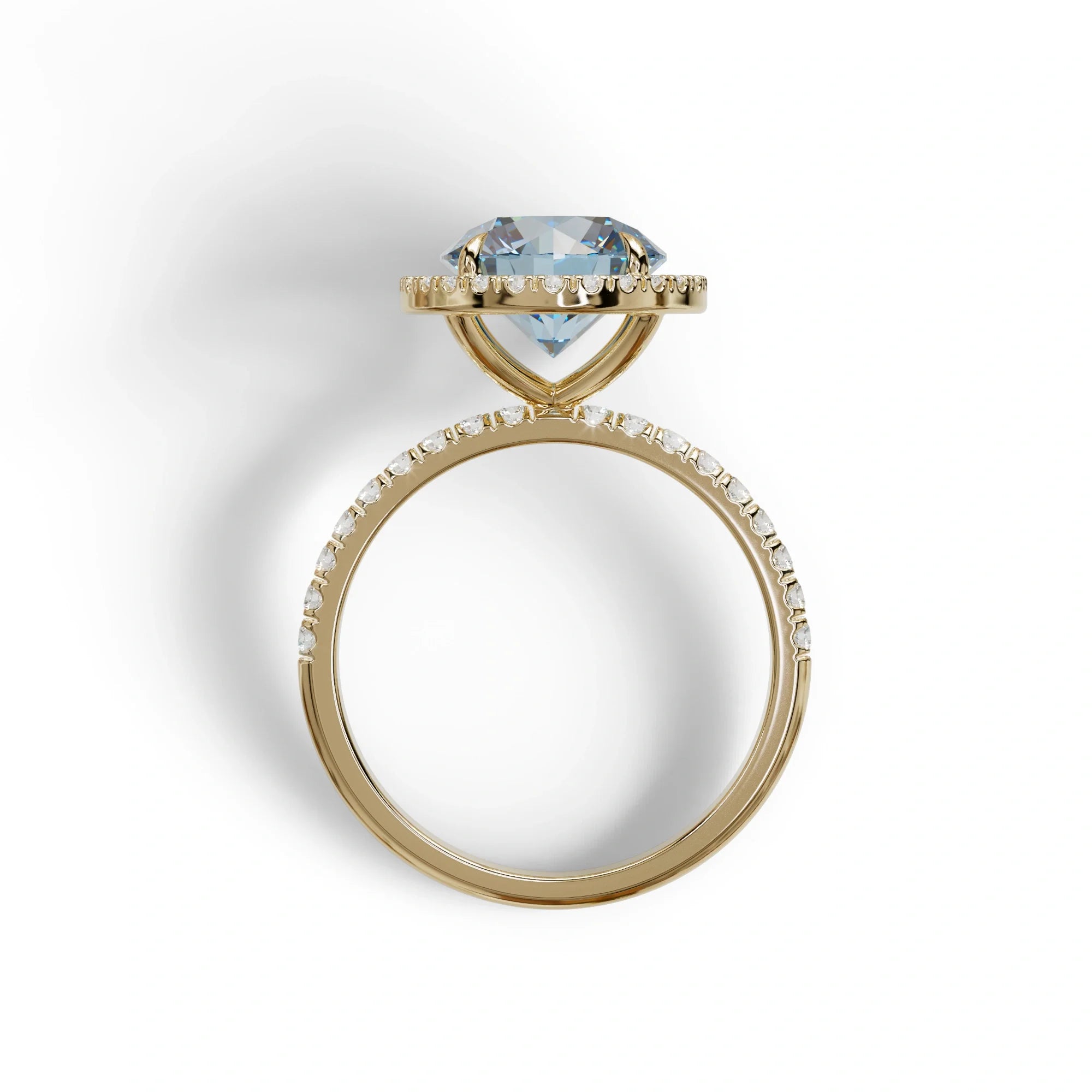 Fancy Blue Round Cut Halo & Pave Lab Grown Diamond Engagement Ring - Flutura