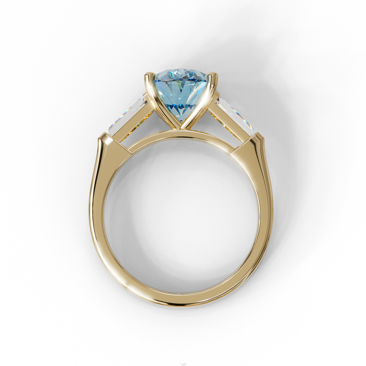 3 Carat Blue Oval & Tapered Baguette Lab Grown Diamond Three Stone Engagement Ring