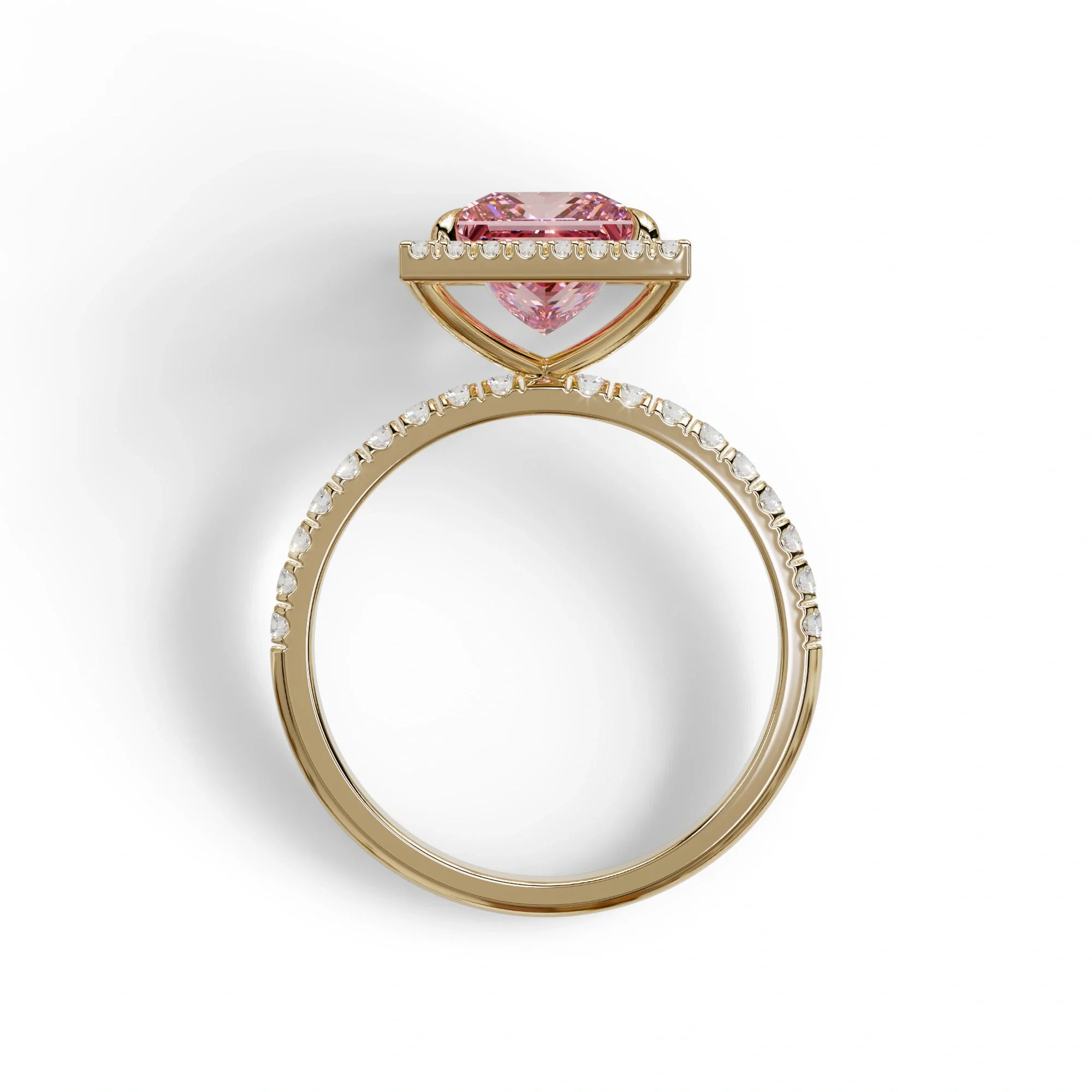 2 Carat Pink Princess Cut Halo & Pave Lab Diamond Ring - Diamond Prime