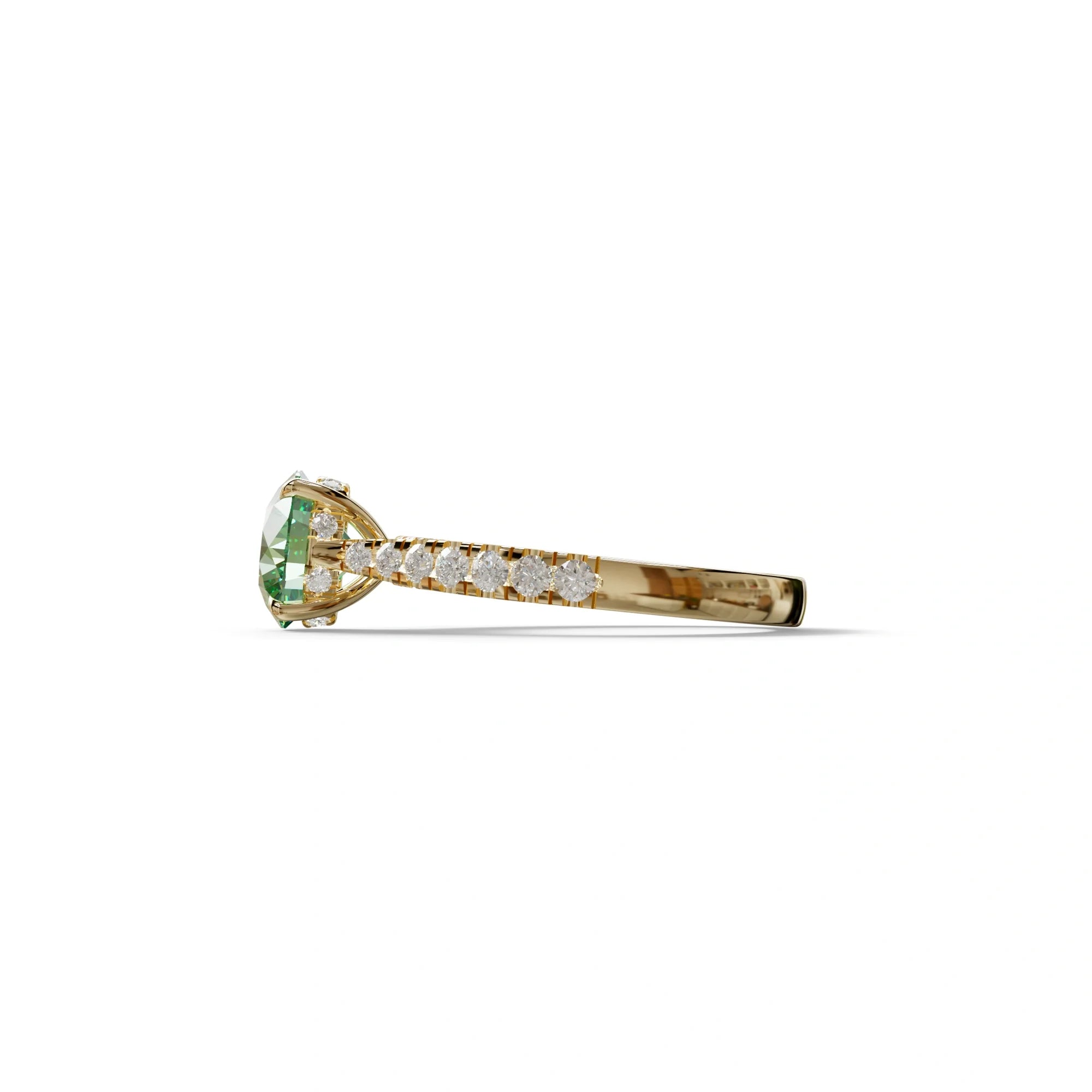 2 Carat Round Cut Green Lab Grown Diamond Engagement Ring | Hidden Halo & Pave - Brilliant