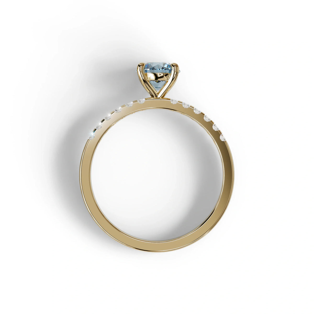 Blue Round Pave Set Minimalist Engagement Ring - Nova Signature