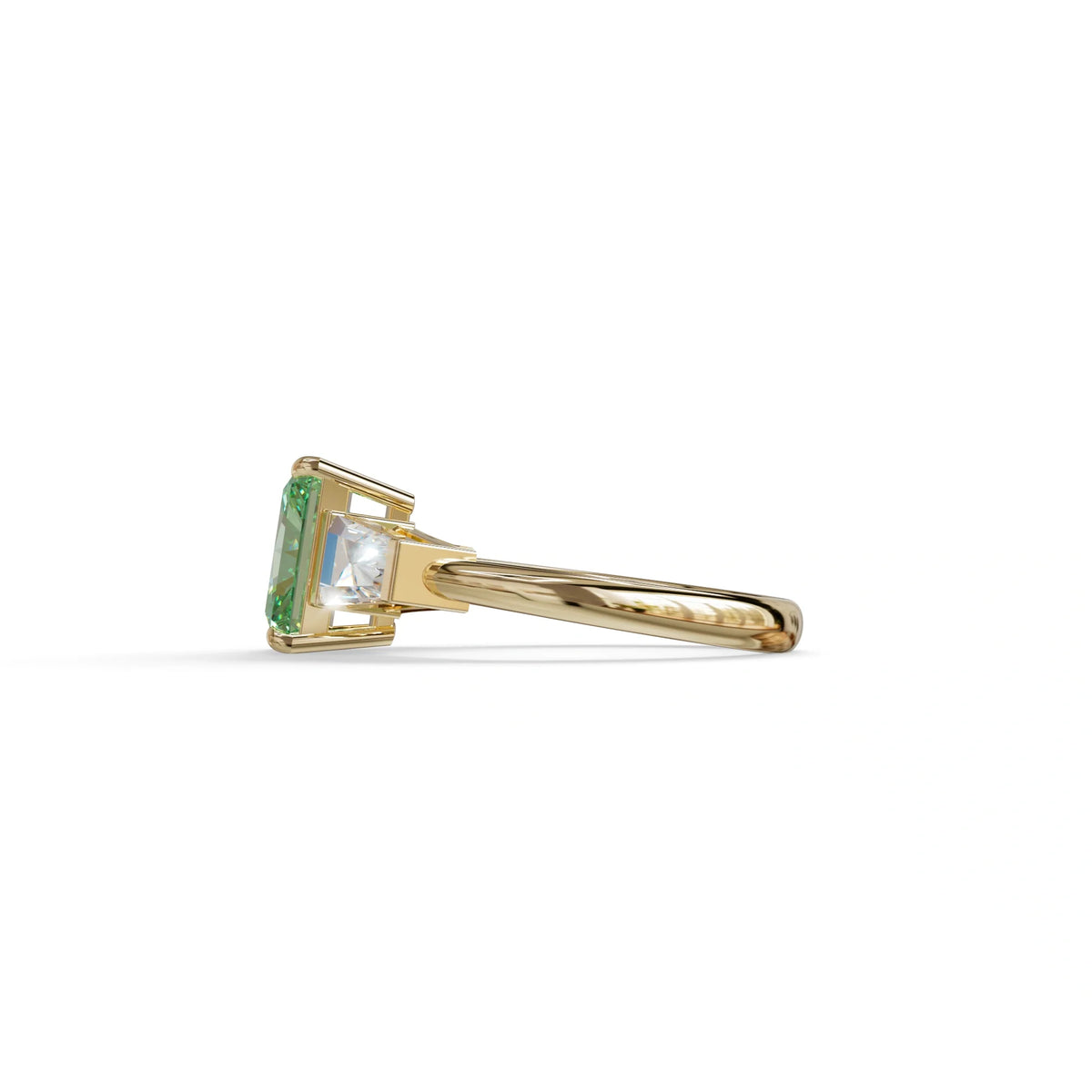 3Ct Green Radiant & Tapered Cut Lab Grown Diamond Three Stone Engagement Ring - Yana