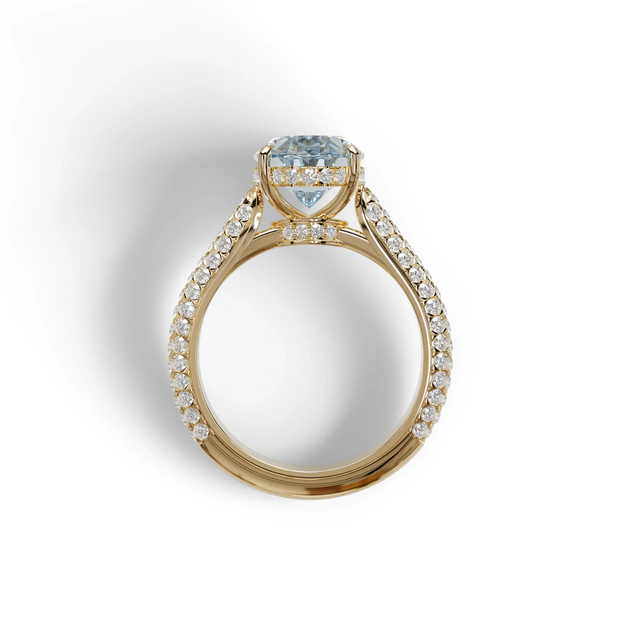3 Carat Blue Oval Cut Hidden Halo & Pave Set Lab Diamond Engagement Ring - Viviana